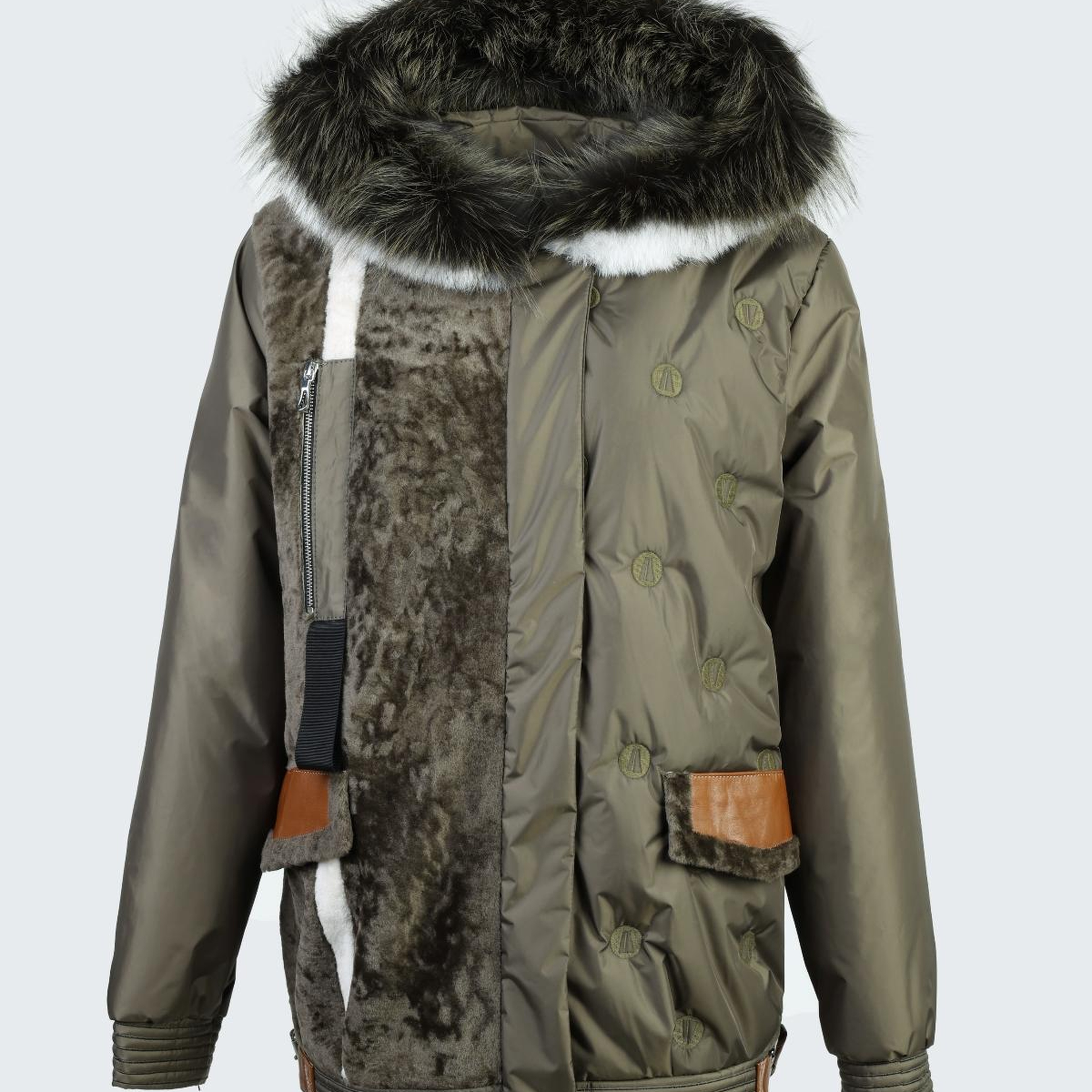 Valmenti Kadın Kürk/Deri/Kumaş Haki Mont