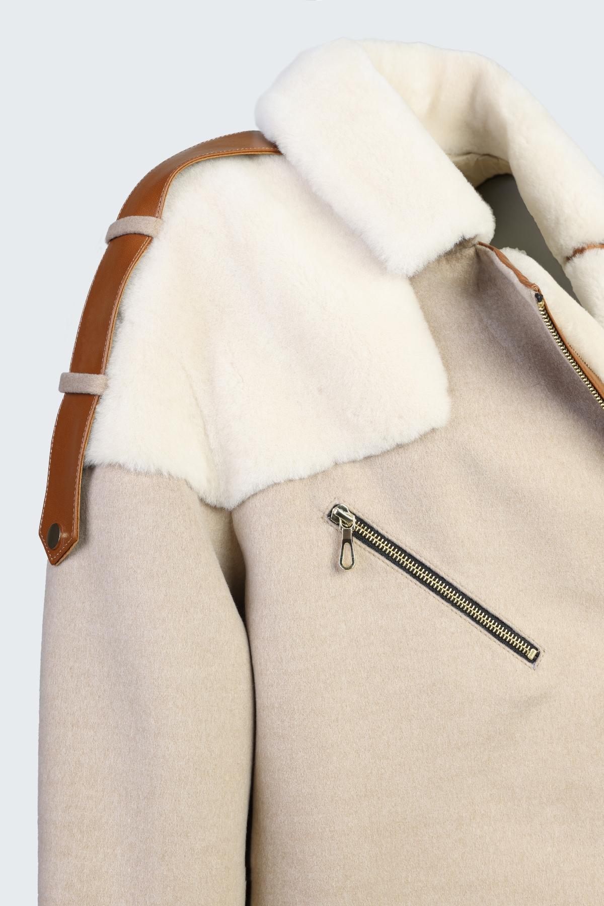 Valmenti Kadın Kürk/Deri/Kumaş Bej Mont