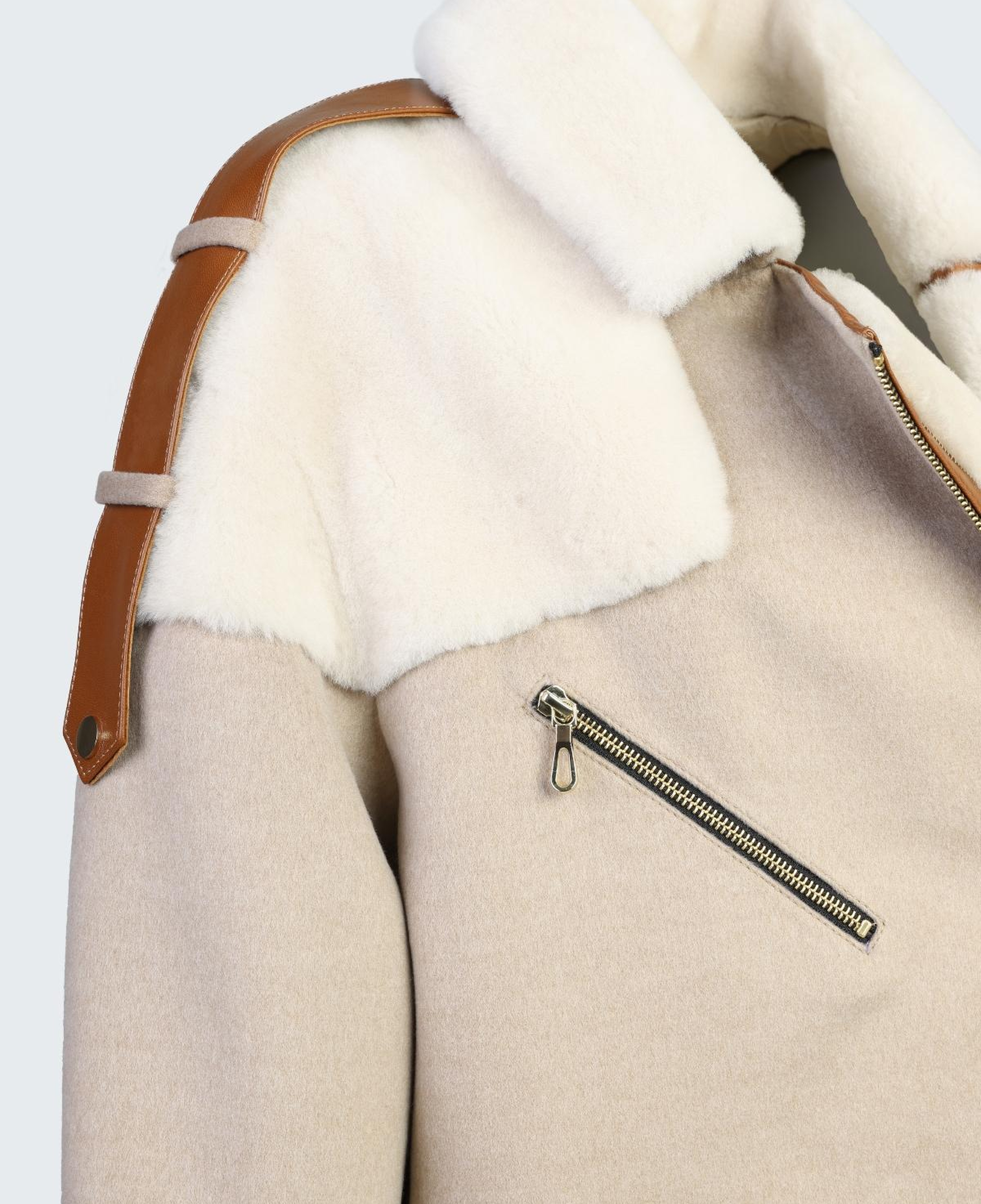 Valmenti Kadın Kürk/Deri/Kumaş Bej Mont