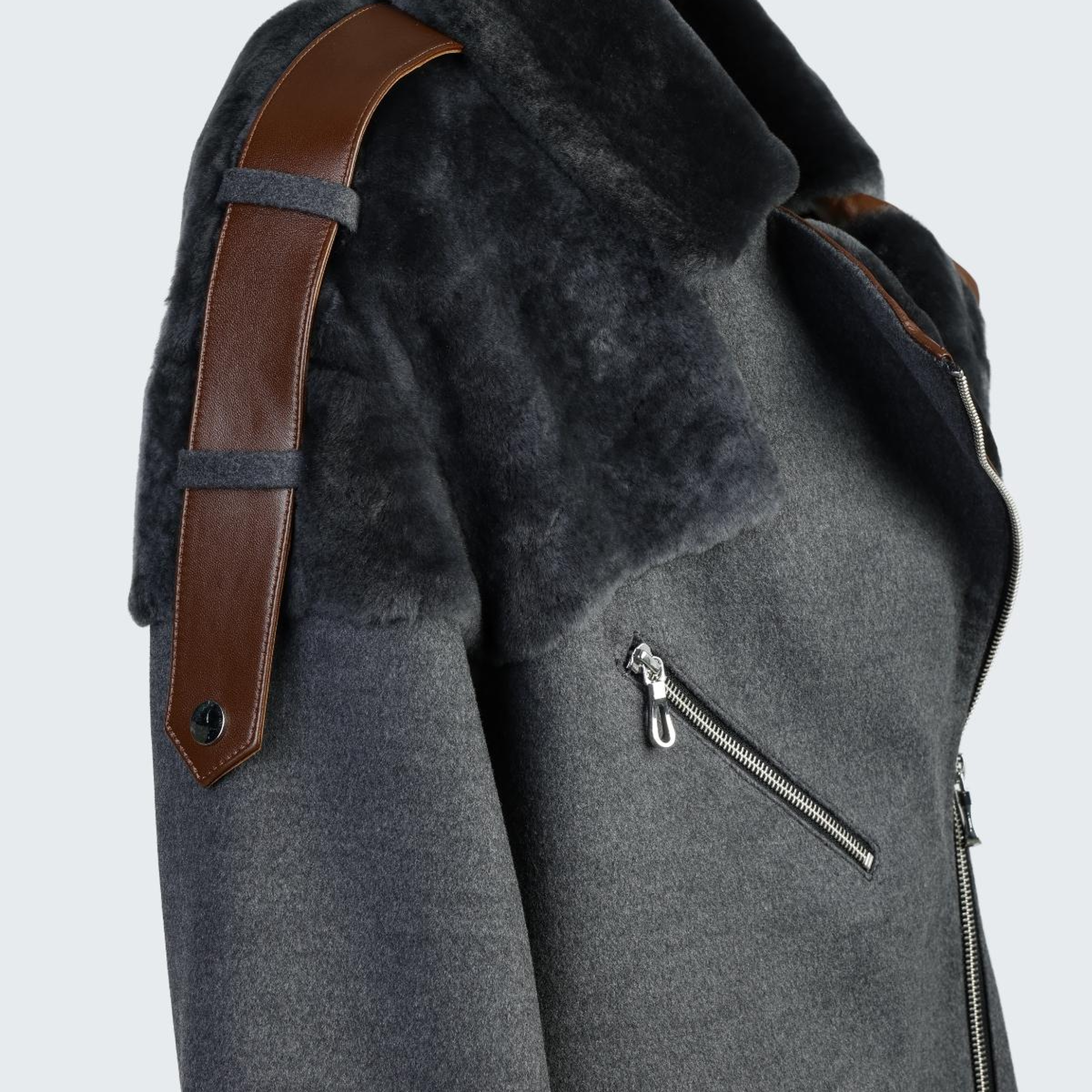 Valmenti Kadın Kürk/Deri/Kumaş Gri Mont