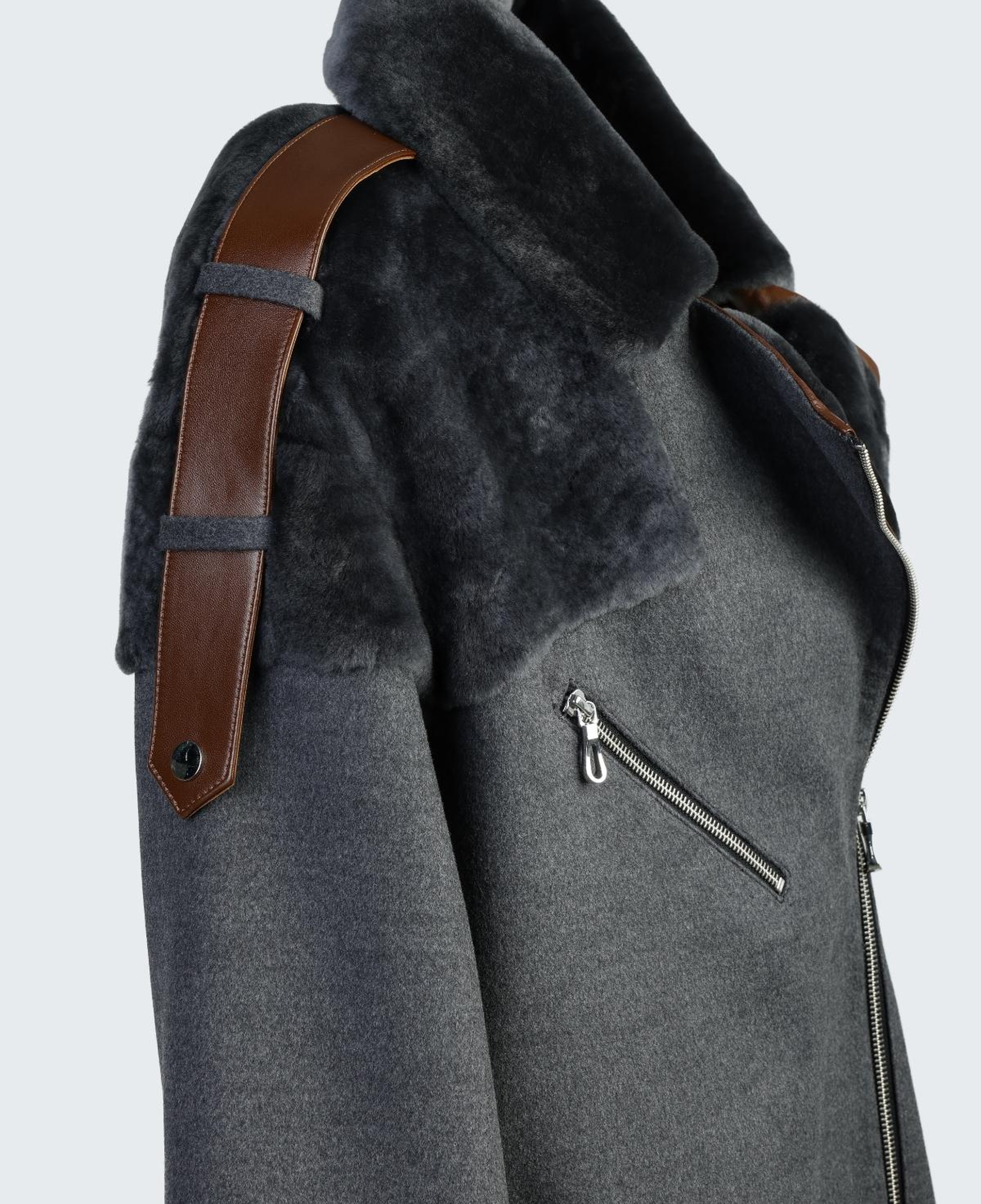 Valmenti Kadın Kürk/Deri/Kumaş Gri Mont