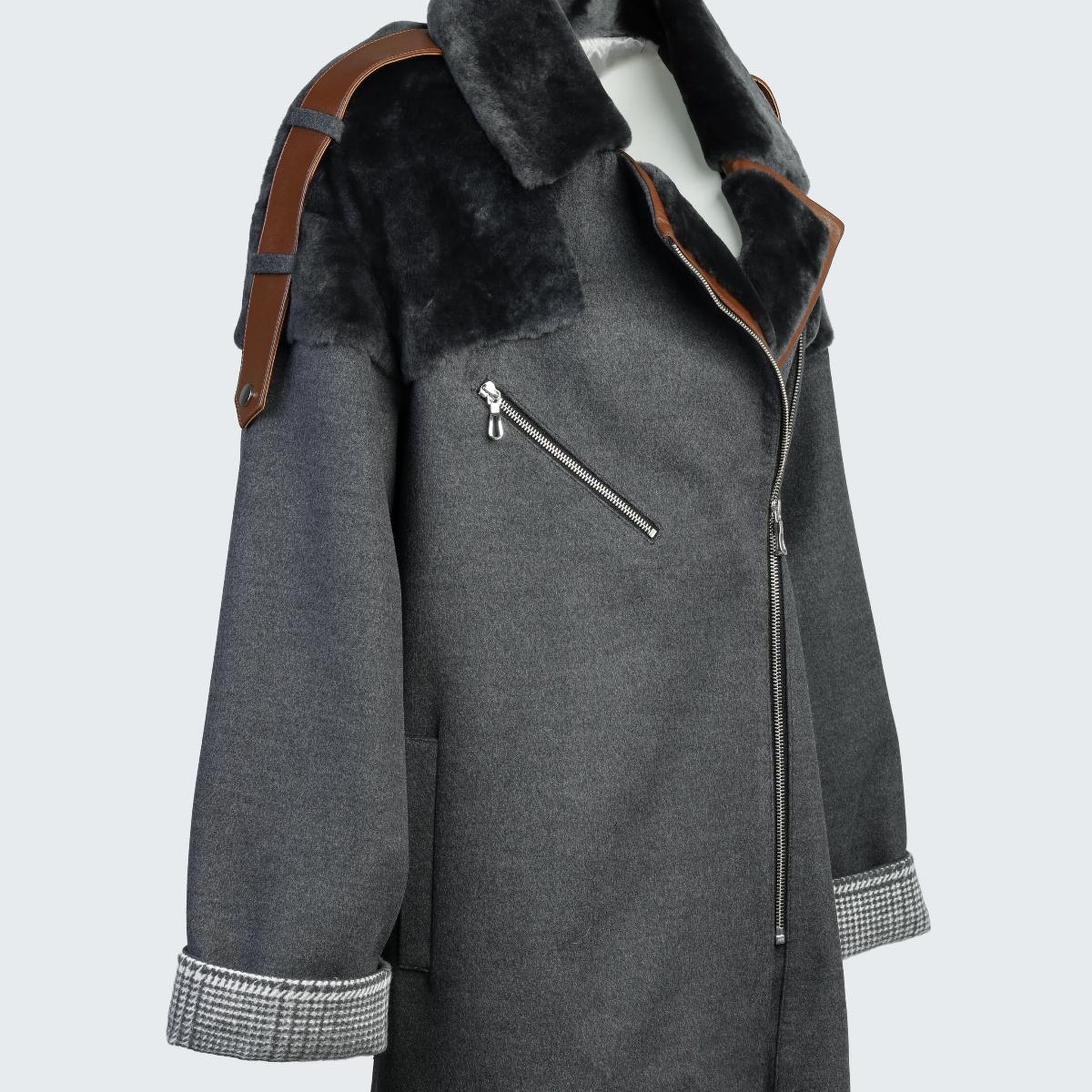 Valmenti Kadın Kürk/Deri/Kumaş Gri Mont