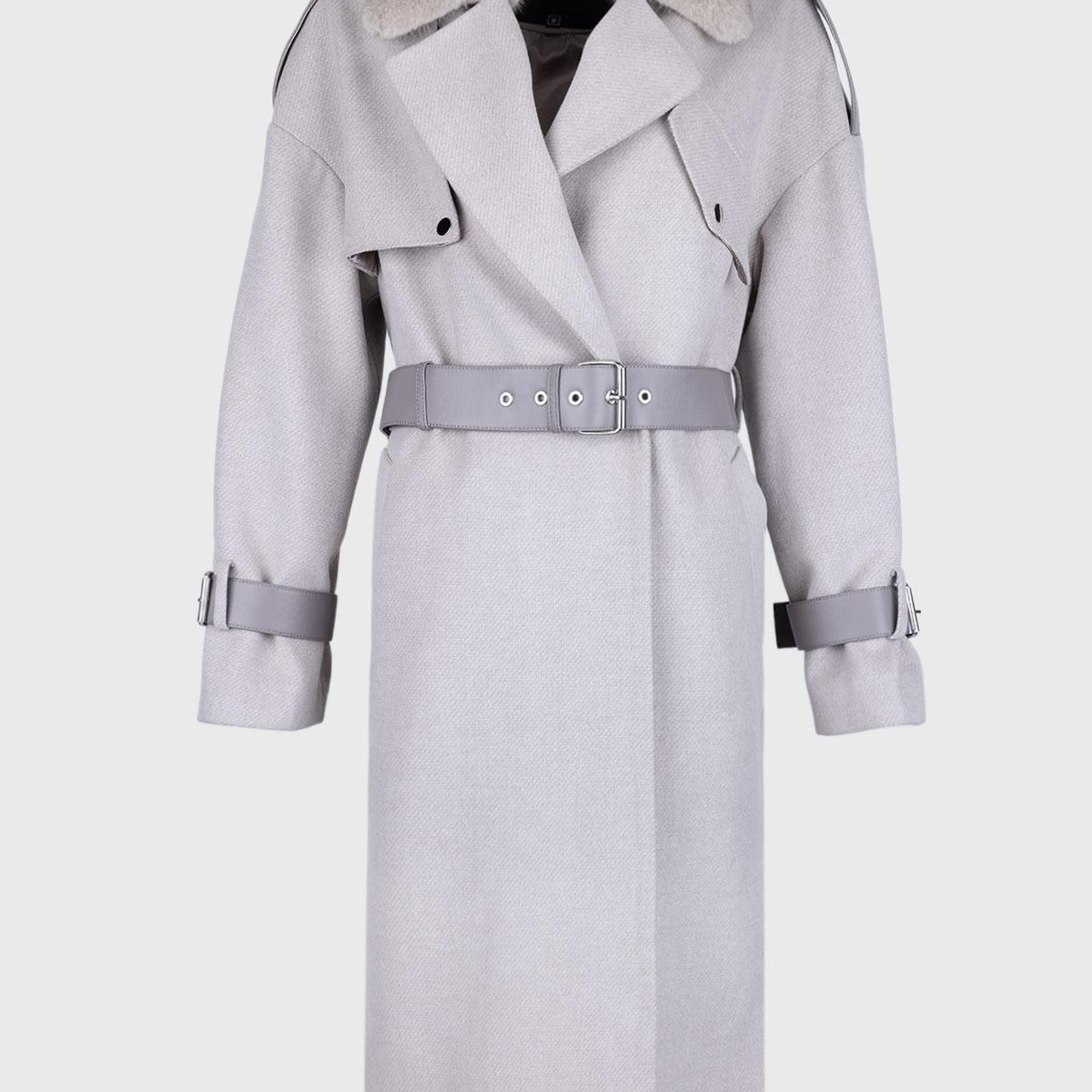 Valmenti Kadın Kürk/Deri/Kumaş Gri Mont