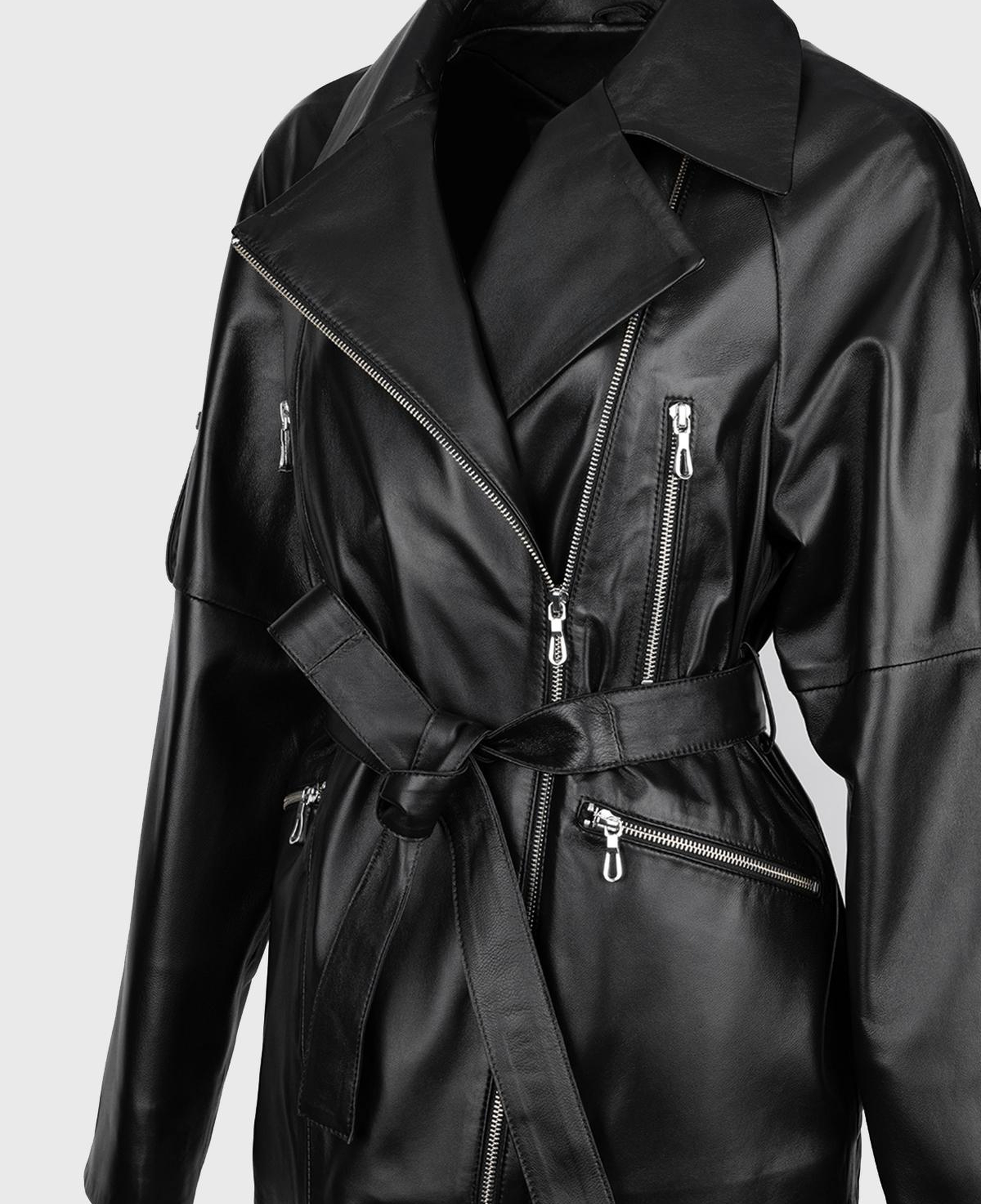 Valmenti Kadın Hakiki Deri Siyah Trençkot Deri Mont