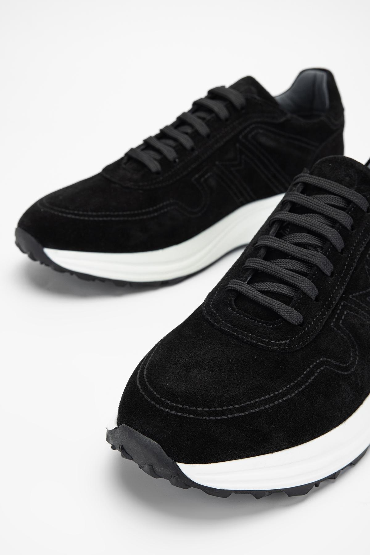 Valmenti Erkek Hakiki Deri Siyah Süet Sneakers & Spor Ayakkabı