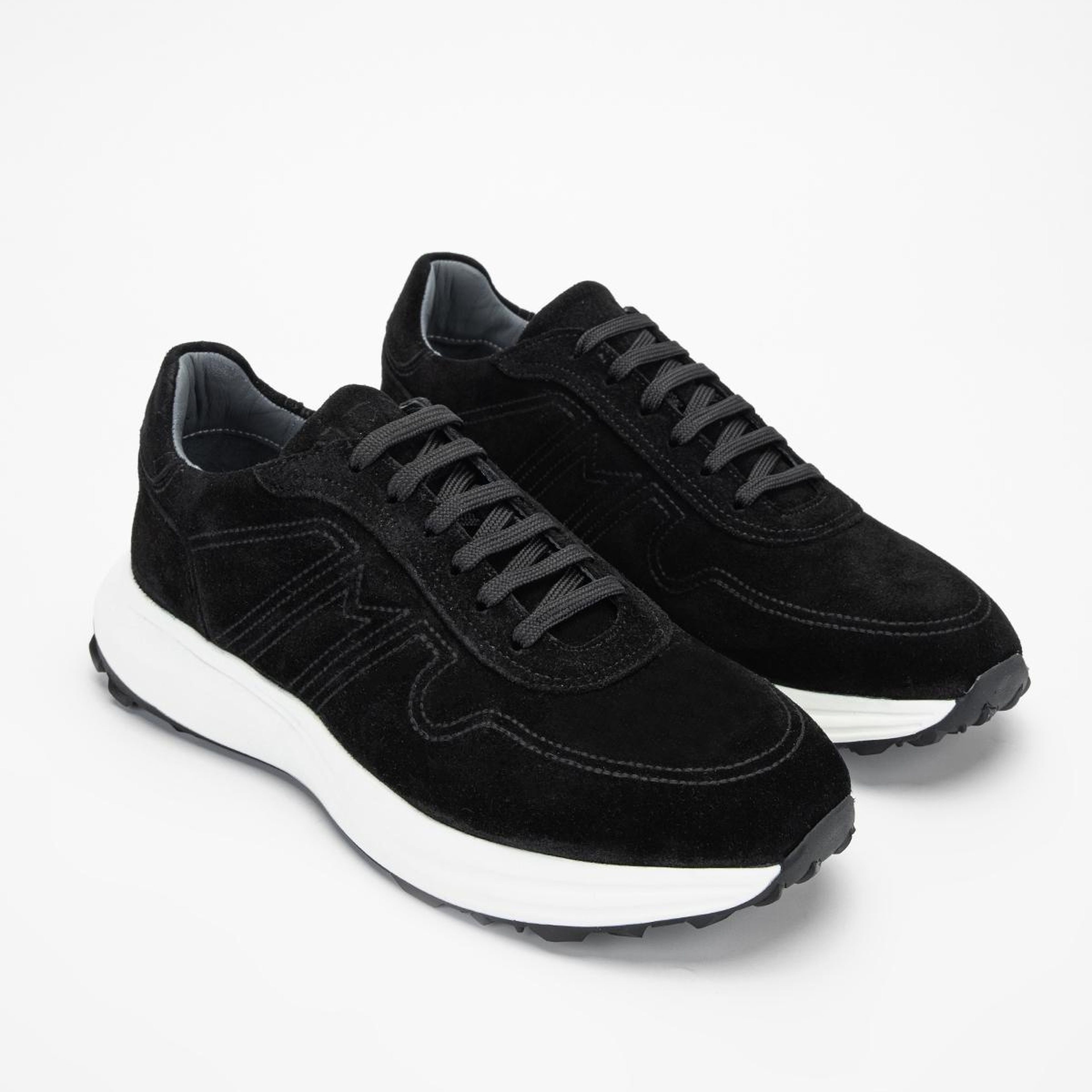 Valmenti Erkek Hakiki Deri Siyah Süet Sneakers & Spor Ayakkabı