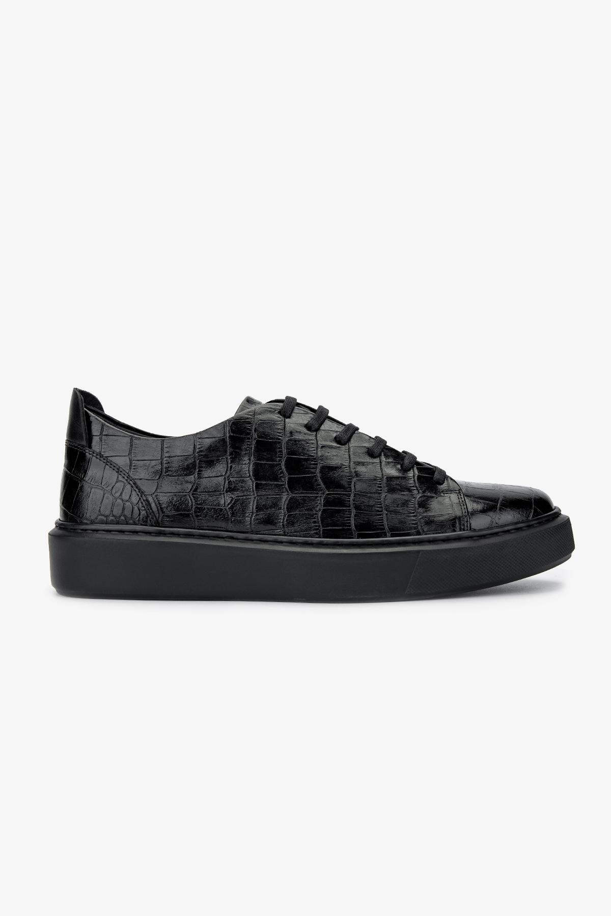 Valmenti Erkek Hakiki Deri Siyah Kroko Sneakers & Spor Ayakkabı