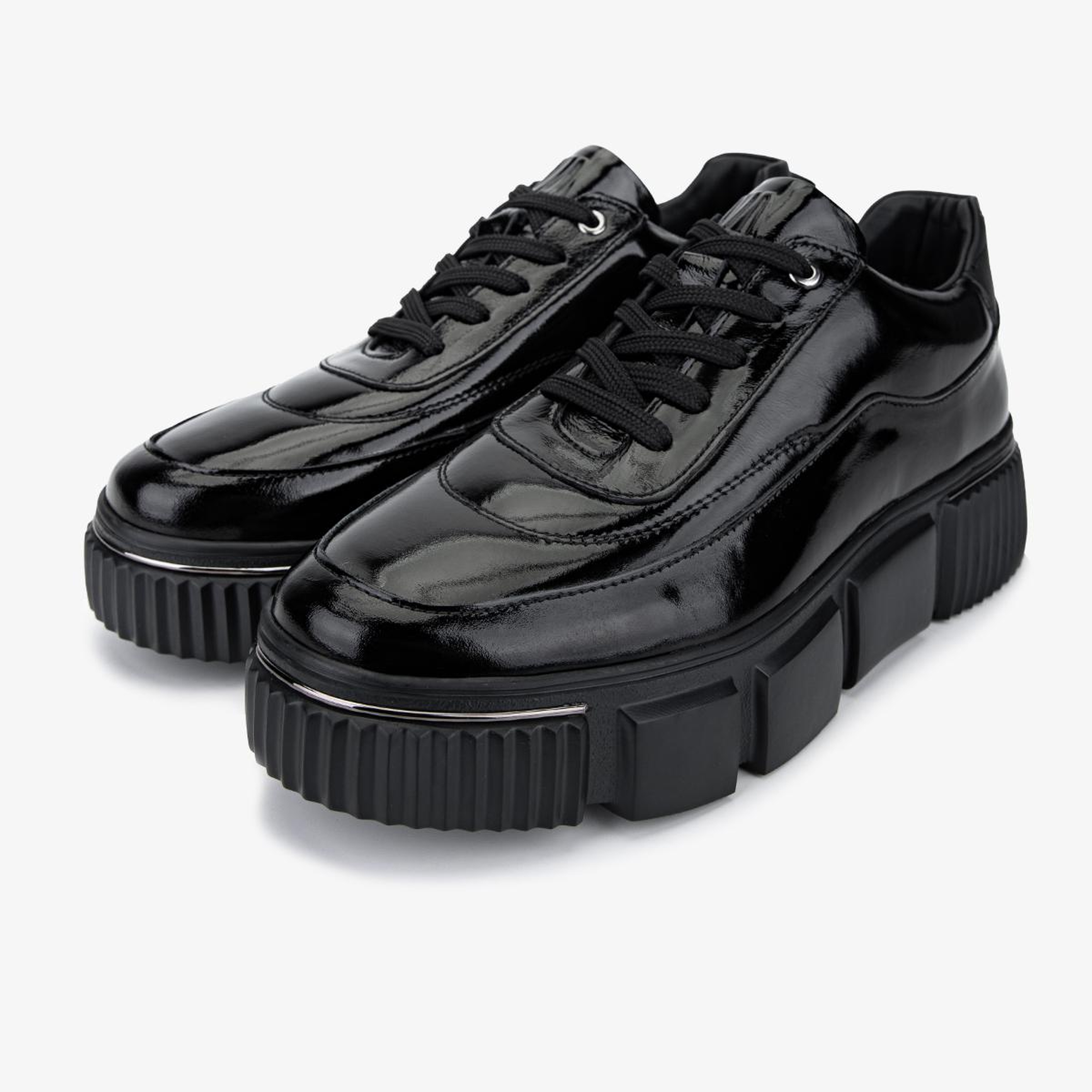 Valmenti Erkek Hakiki Deri Siyah Kırışık Rugan Sneakers & Spor Ayakkabı