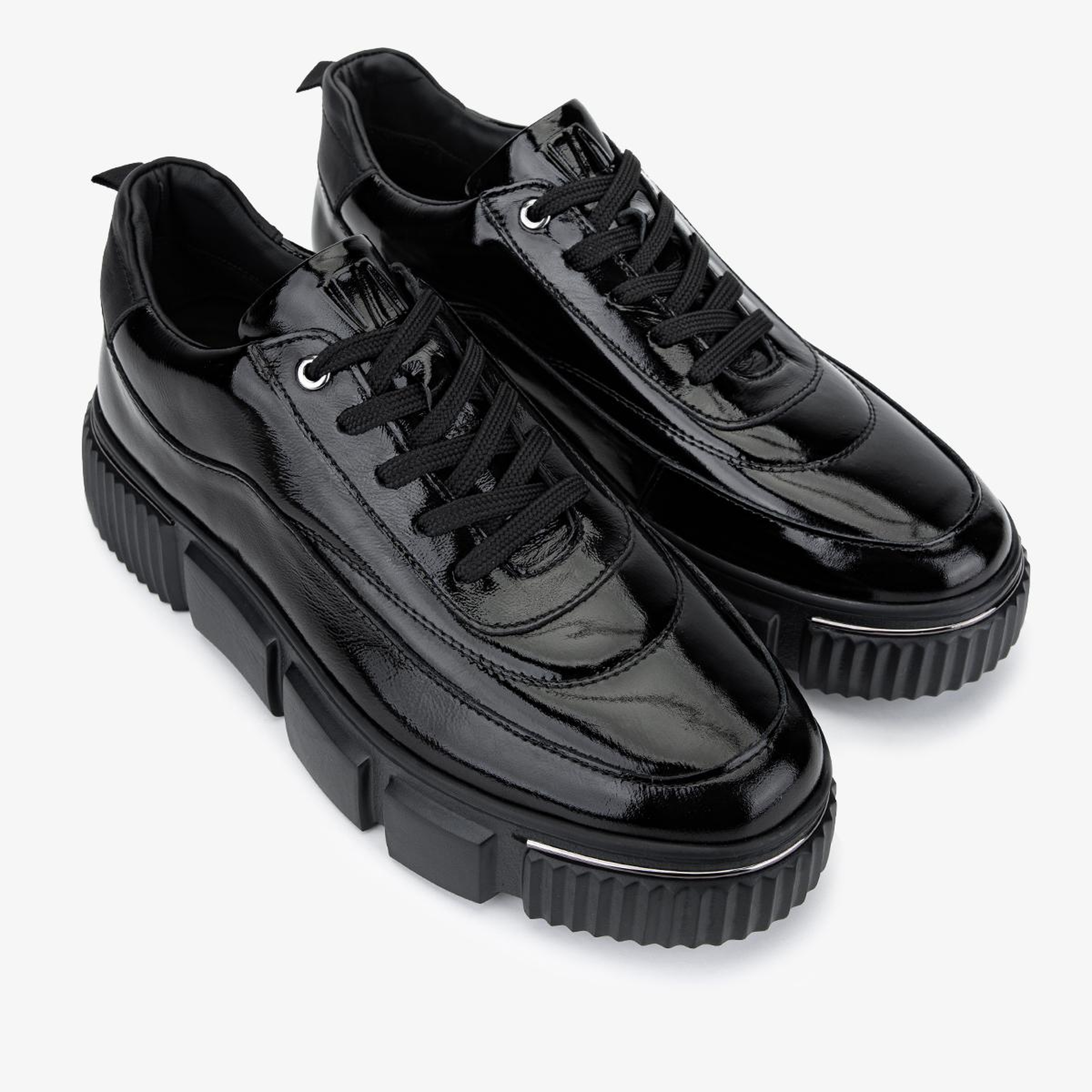 Valmenti Erkek Hakiki Deri Siyah Kırışık Rugan Sneakers & Spor Ayakkabı