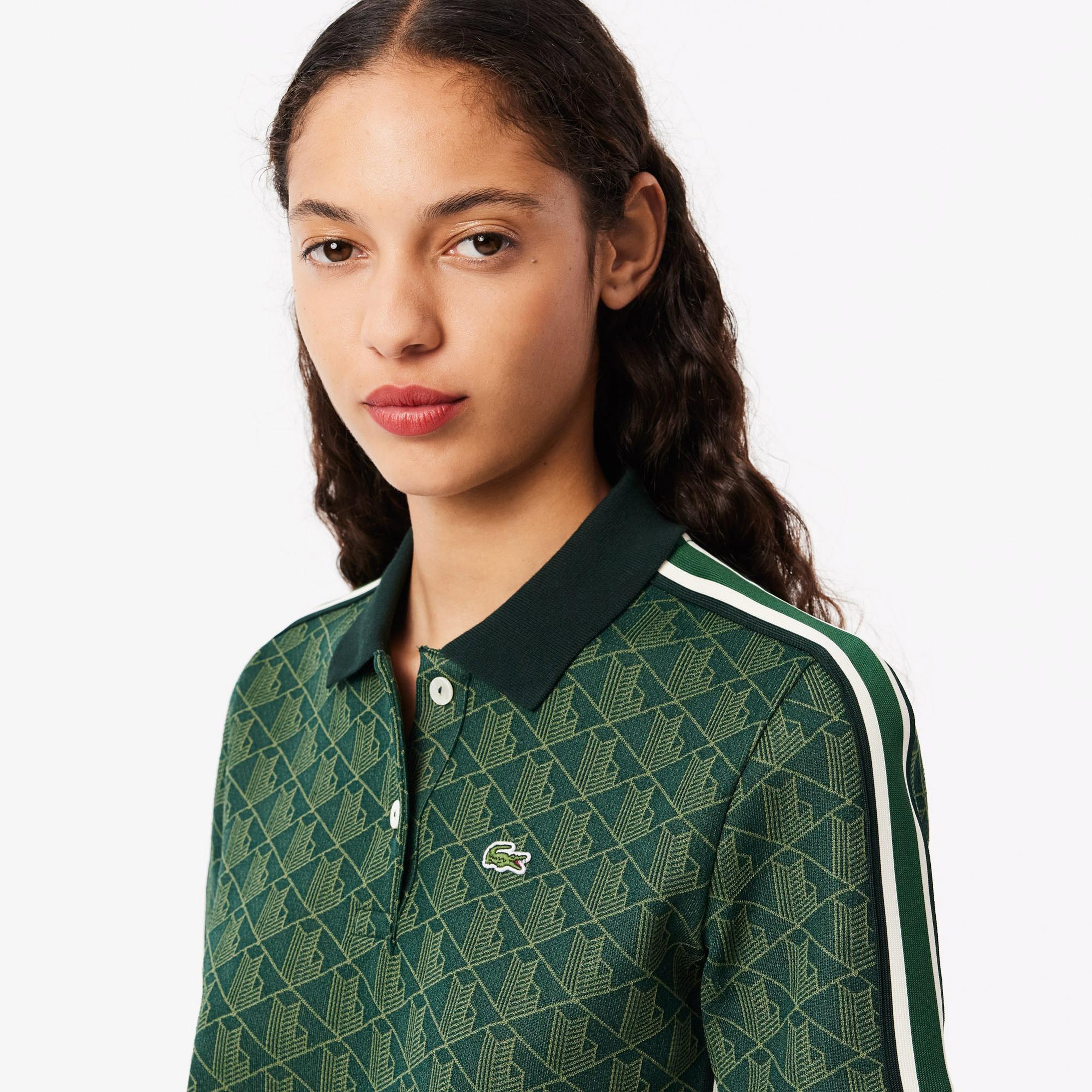Lacoste Kadın Slim Fit Monogram Koyu Yeşil Polo
