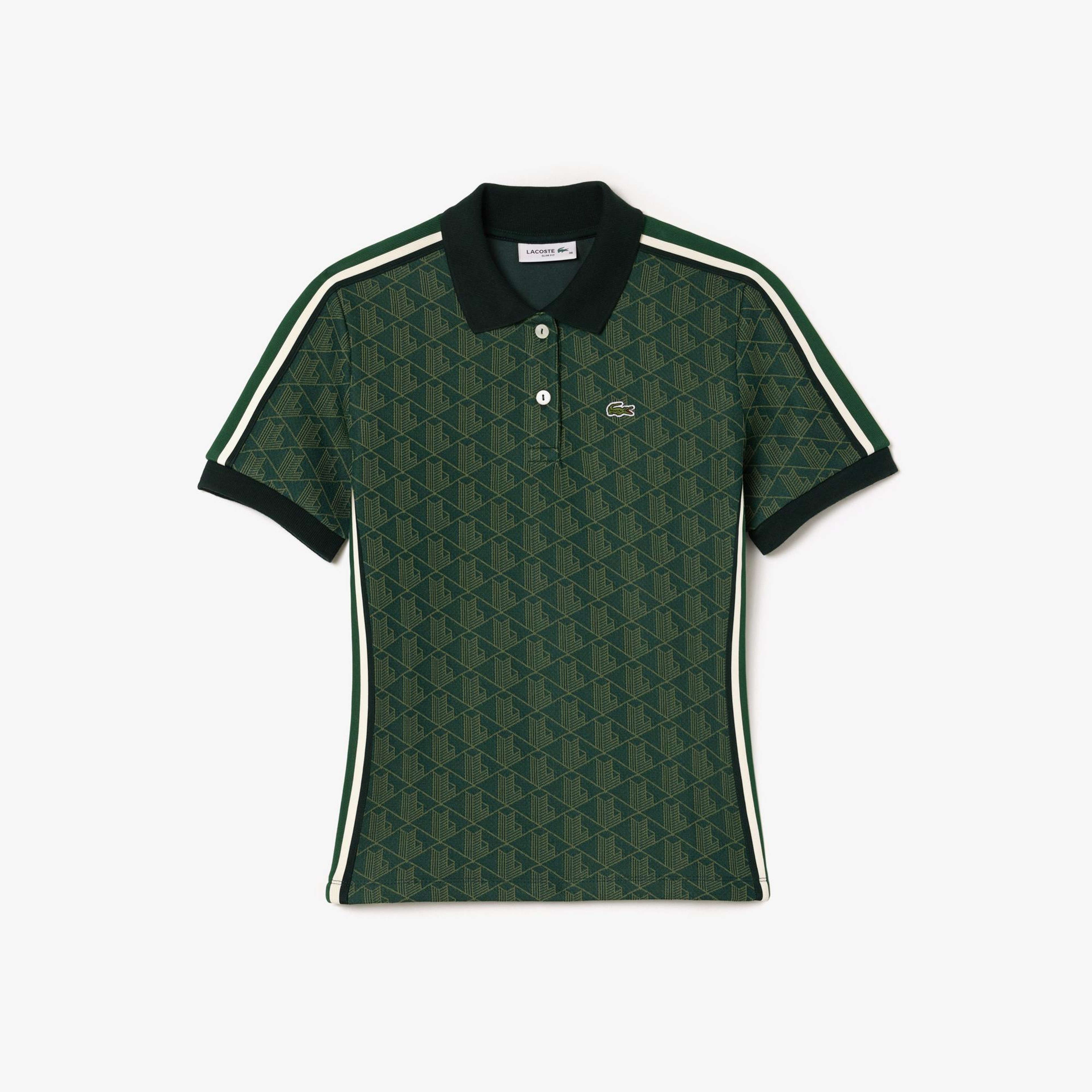 Lacoste Kadın Slim Fit Monogram Koyu Yeşil Polo