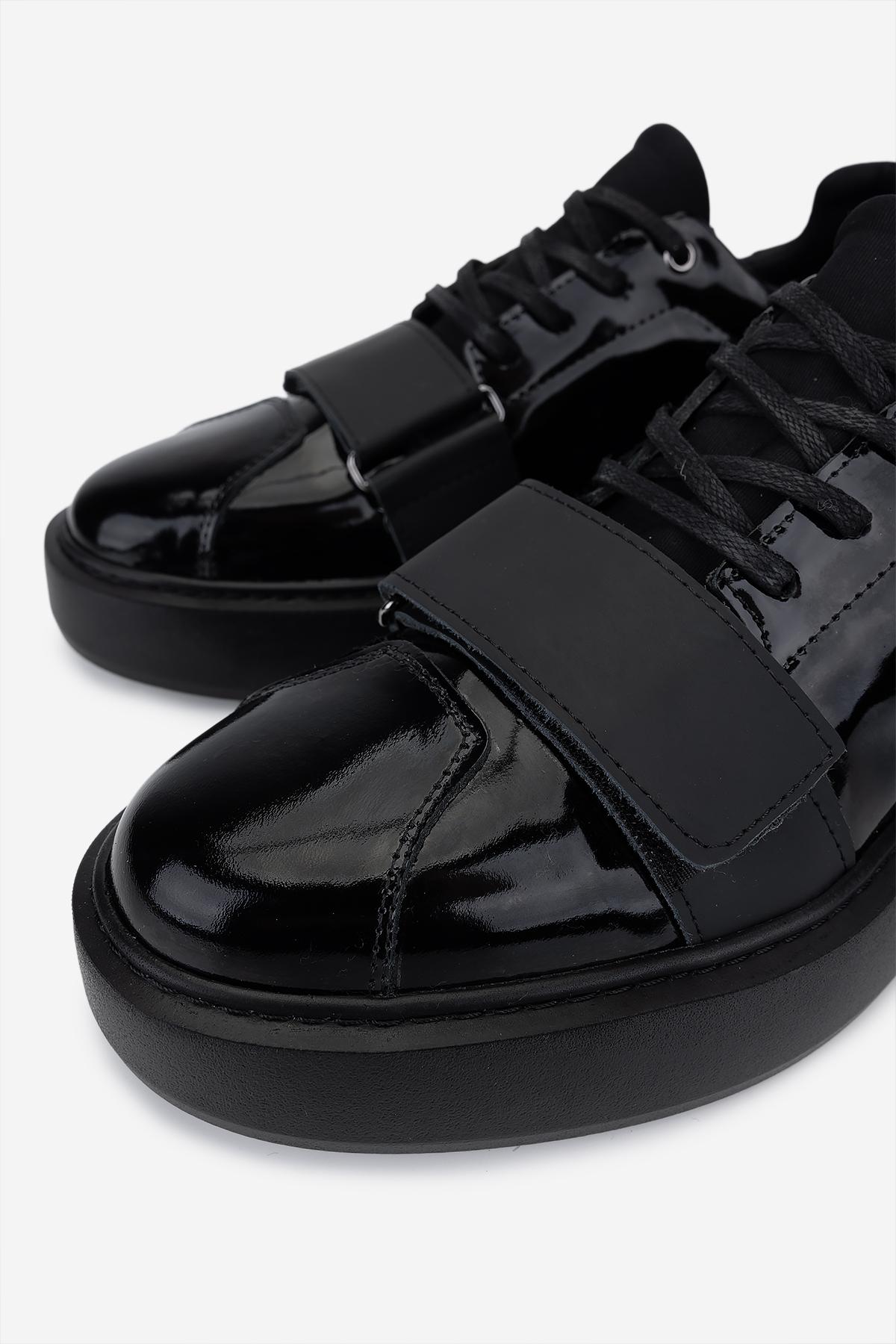 Valmenti Erkek Hakiki Deri Siyah Rugan Sneakers & Spor Ayakkabı