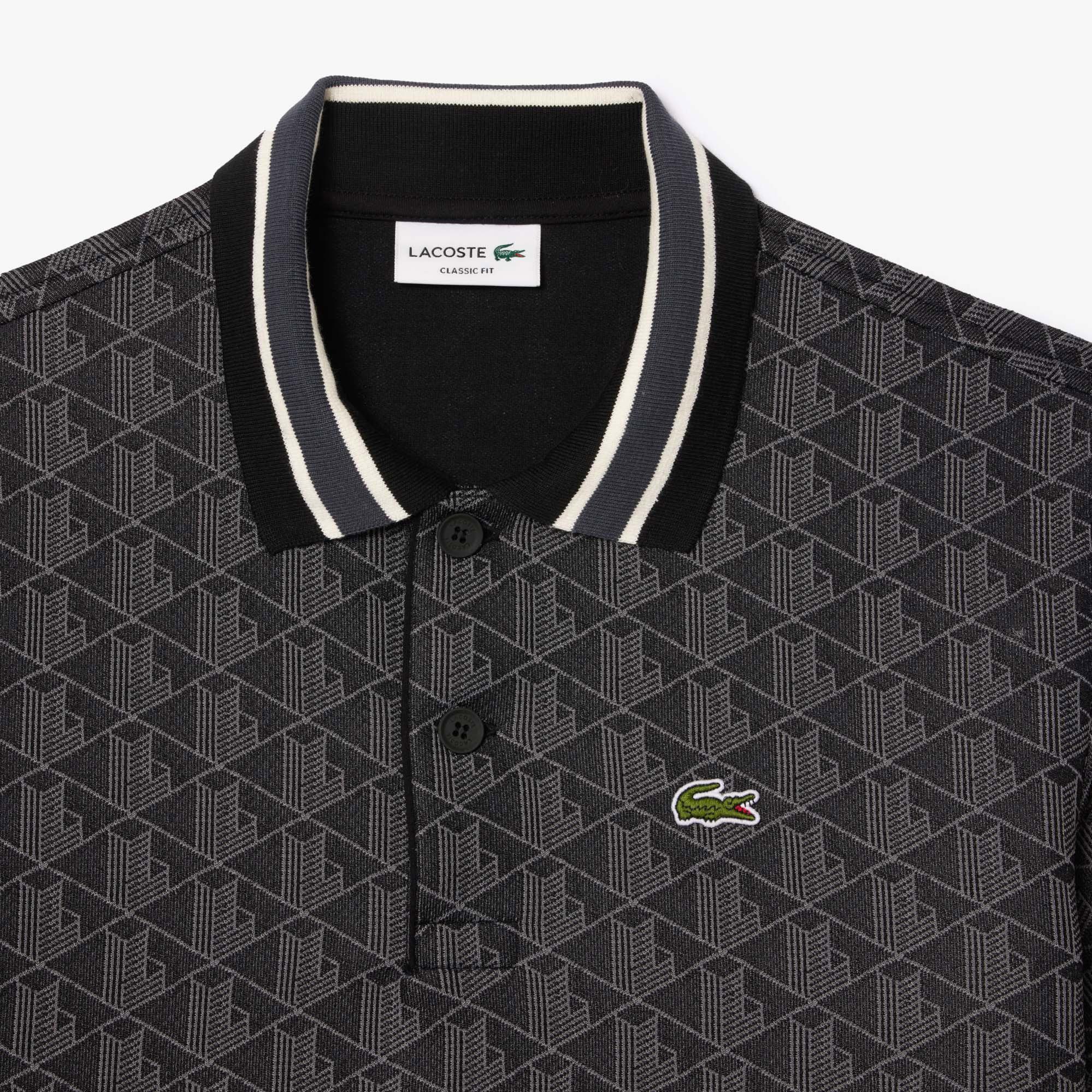 Lacoste Erkek Classic Fit Monogram Siyah Polo