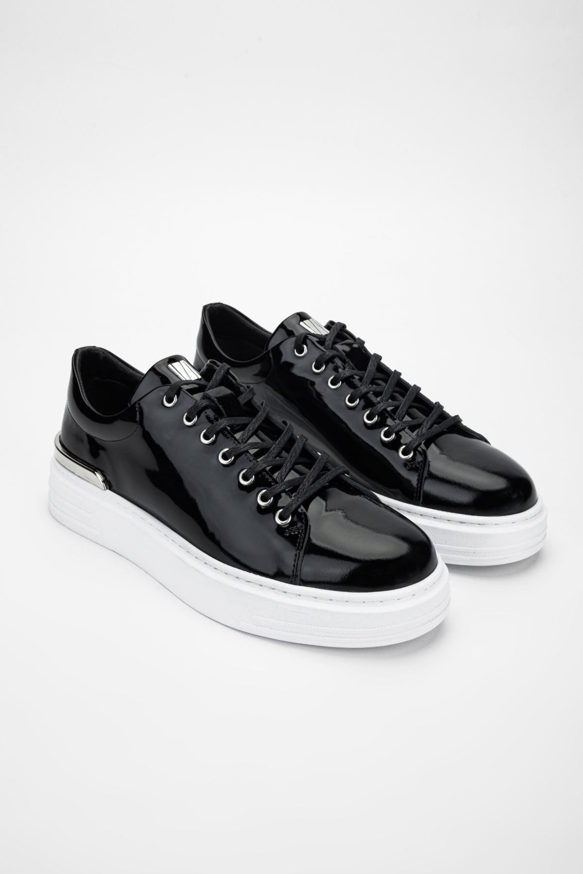 Valmenti Erkek Hakiki Deri Siyah Rugan Sneakers & Spor Ayakkabı