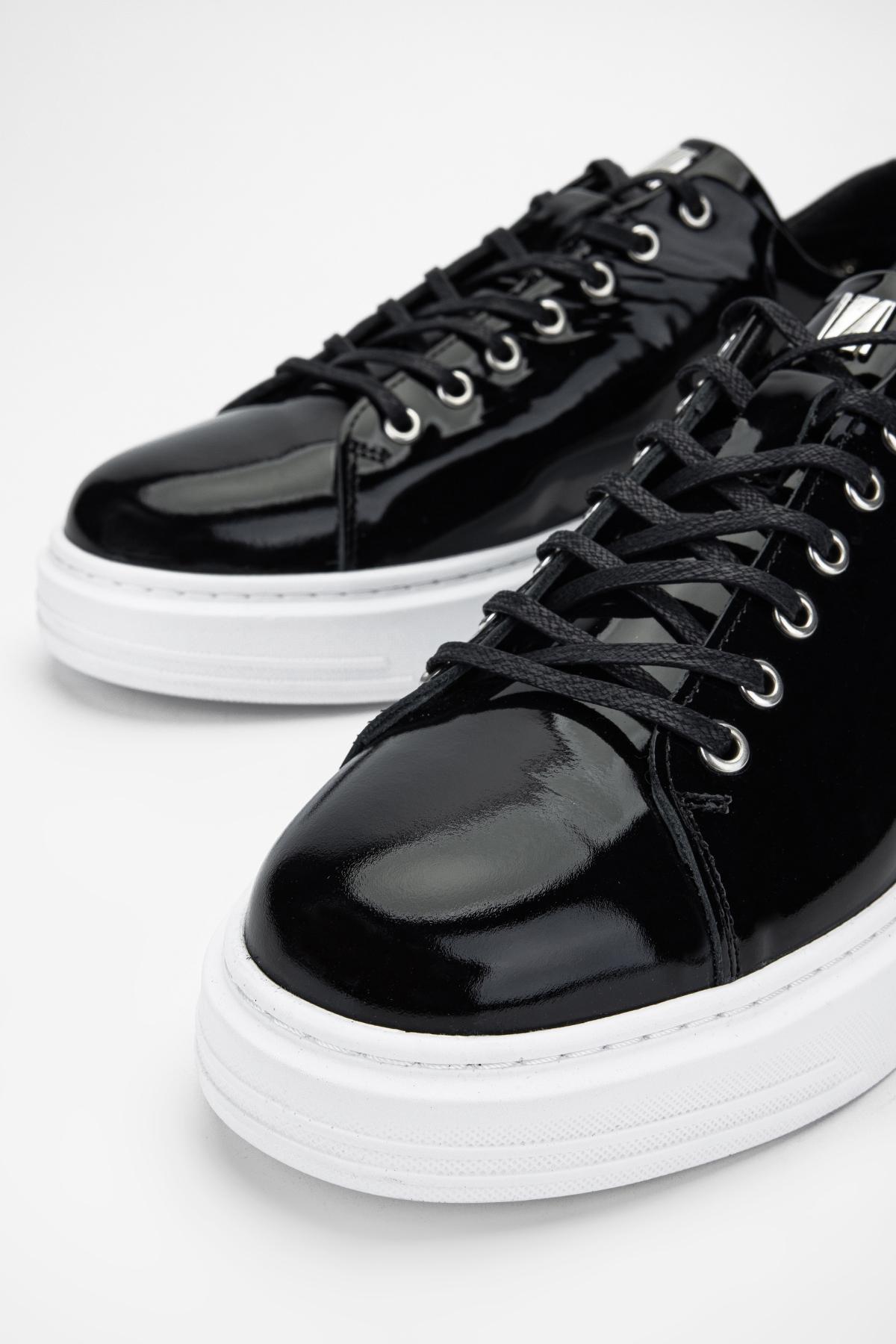 Valmenti Erkek Hakiki Deri Siyah Rugan Sneakers & Spor Ayakkabı