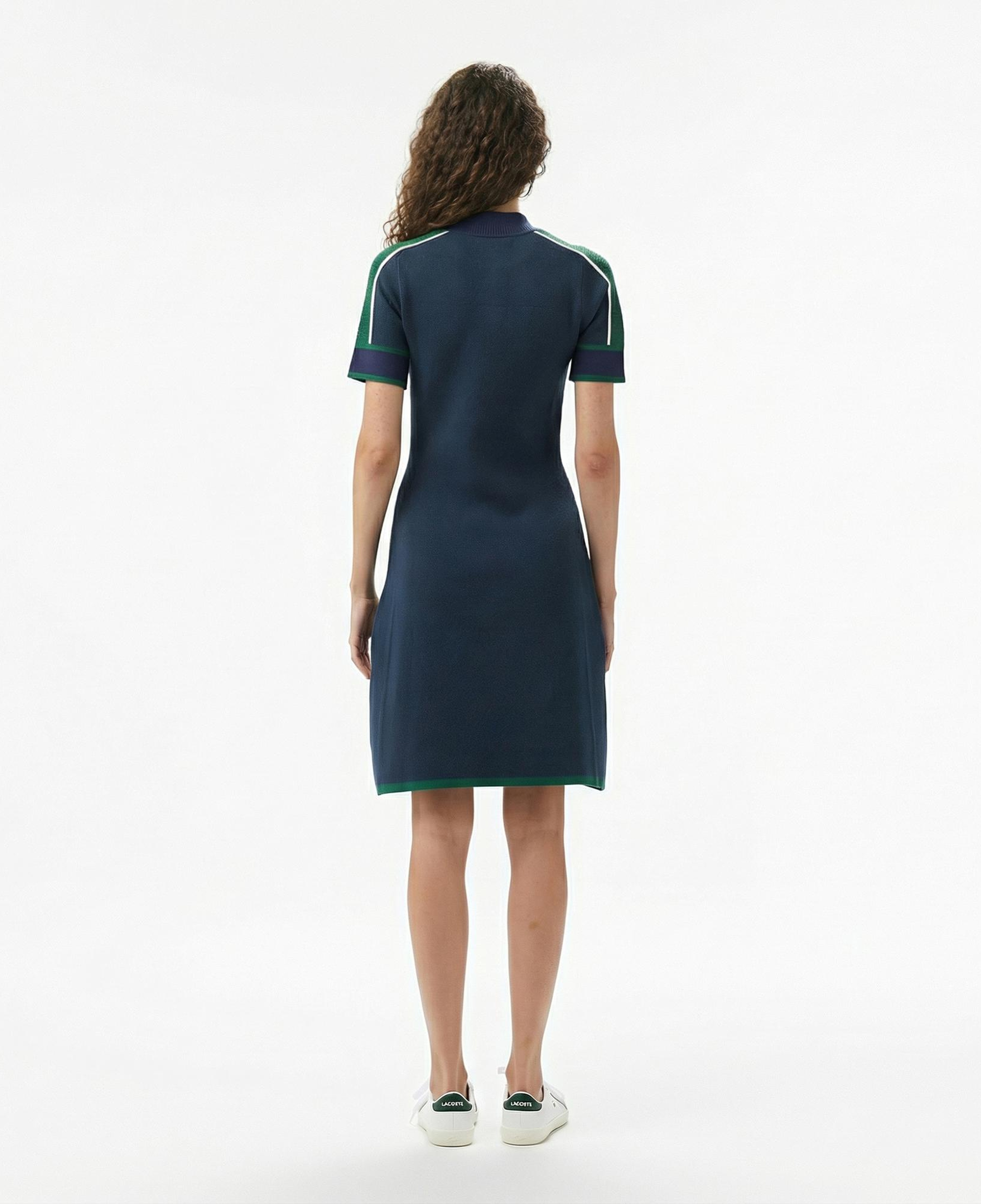 Lacoste Kadın Classic Fit Kısa Kollu Yarım Fermuarlı Renk Bloklu Lacivert Elbise