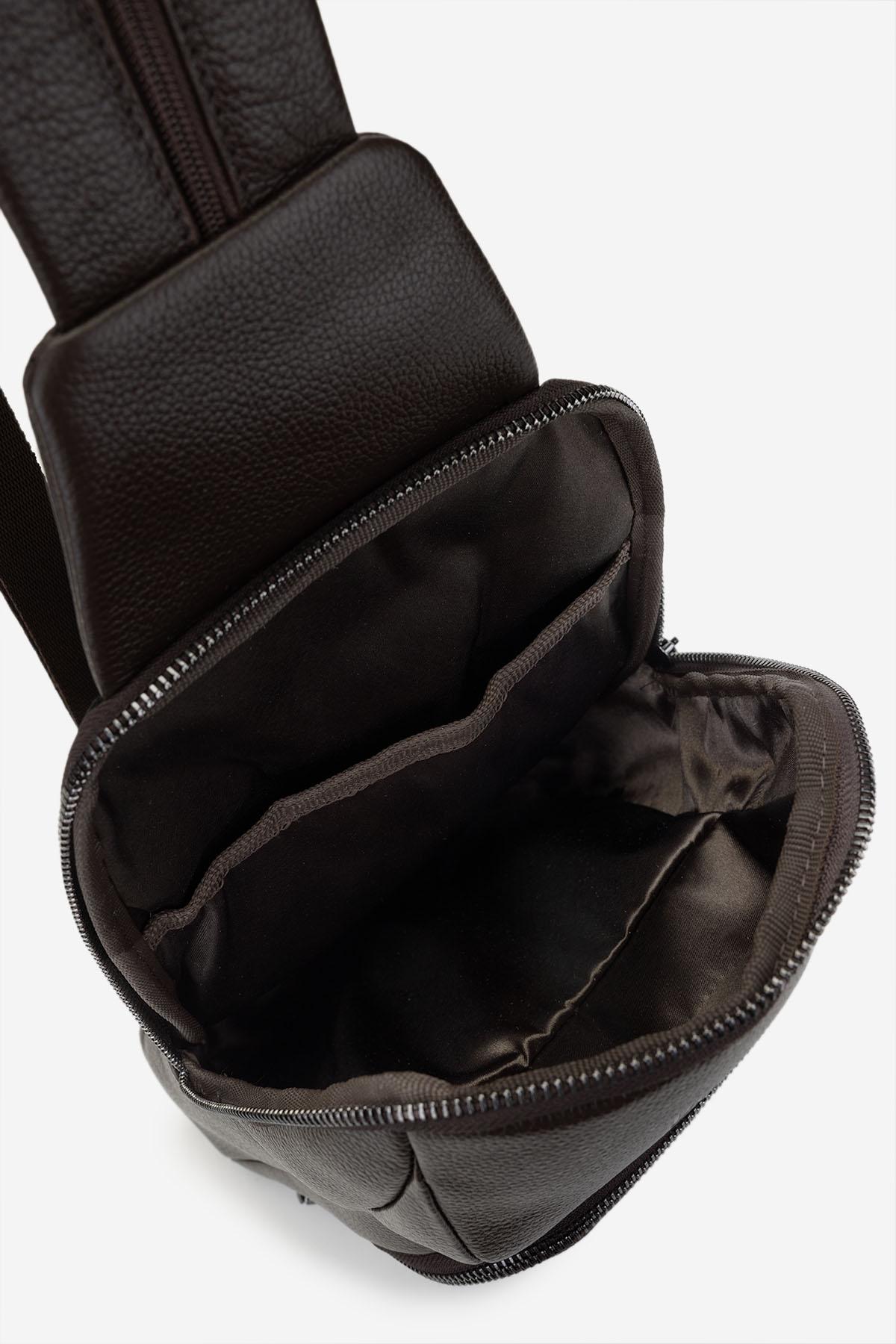 Valmenti Erkek Hakiki Deri Kahverengi Body Bag Çanta