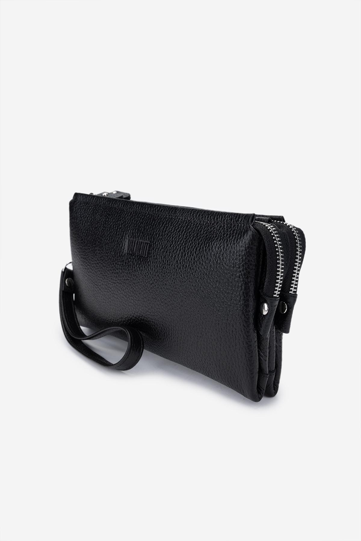 Valmenti Erkek Hakiki Deri Siyah Floter El Çantası