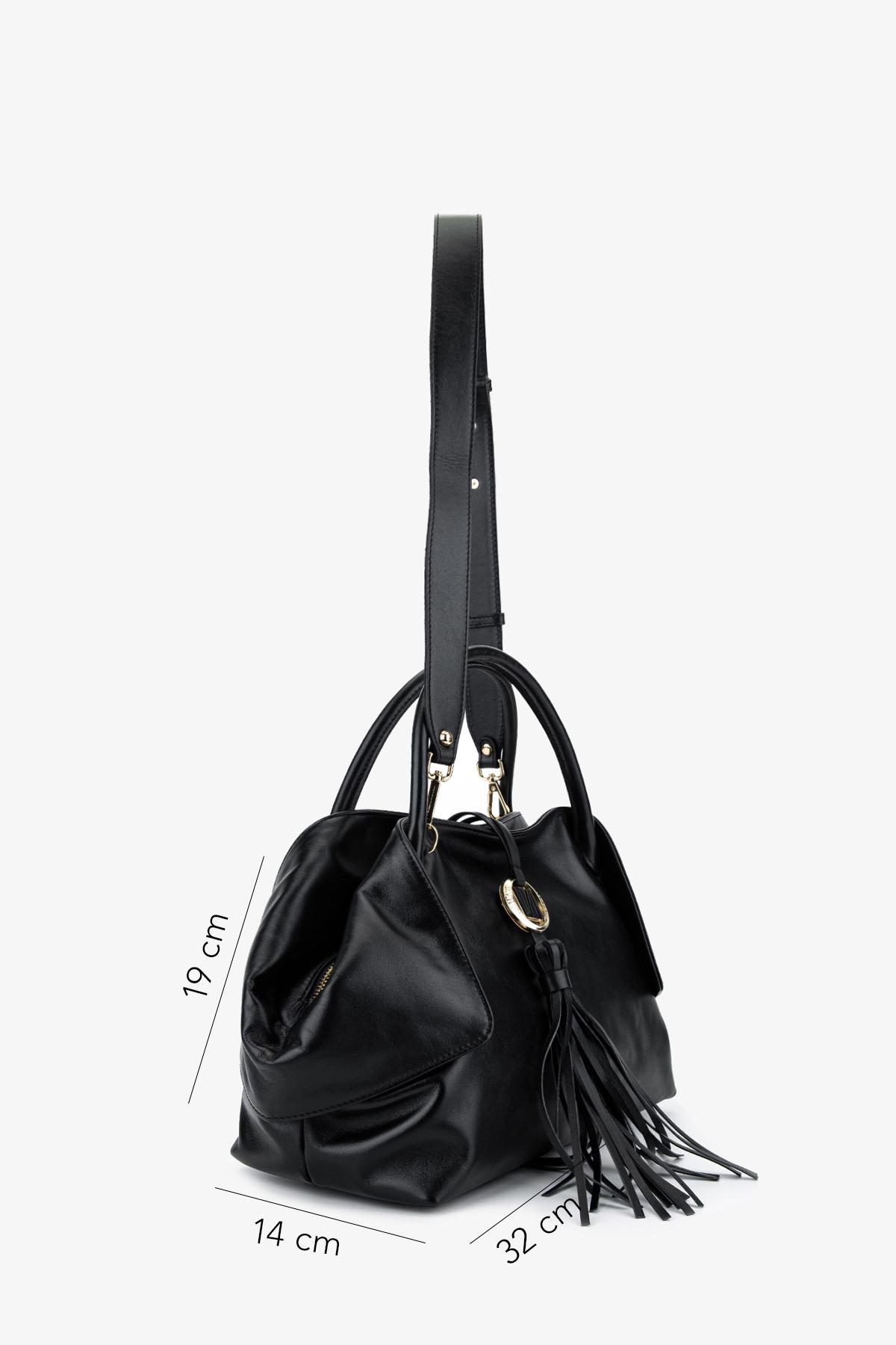 Valmenti Kadın Hakiki Deri Siyah Kol Çantası