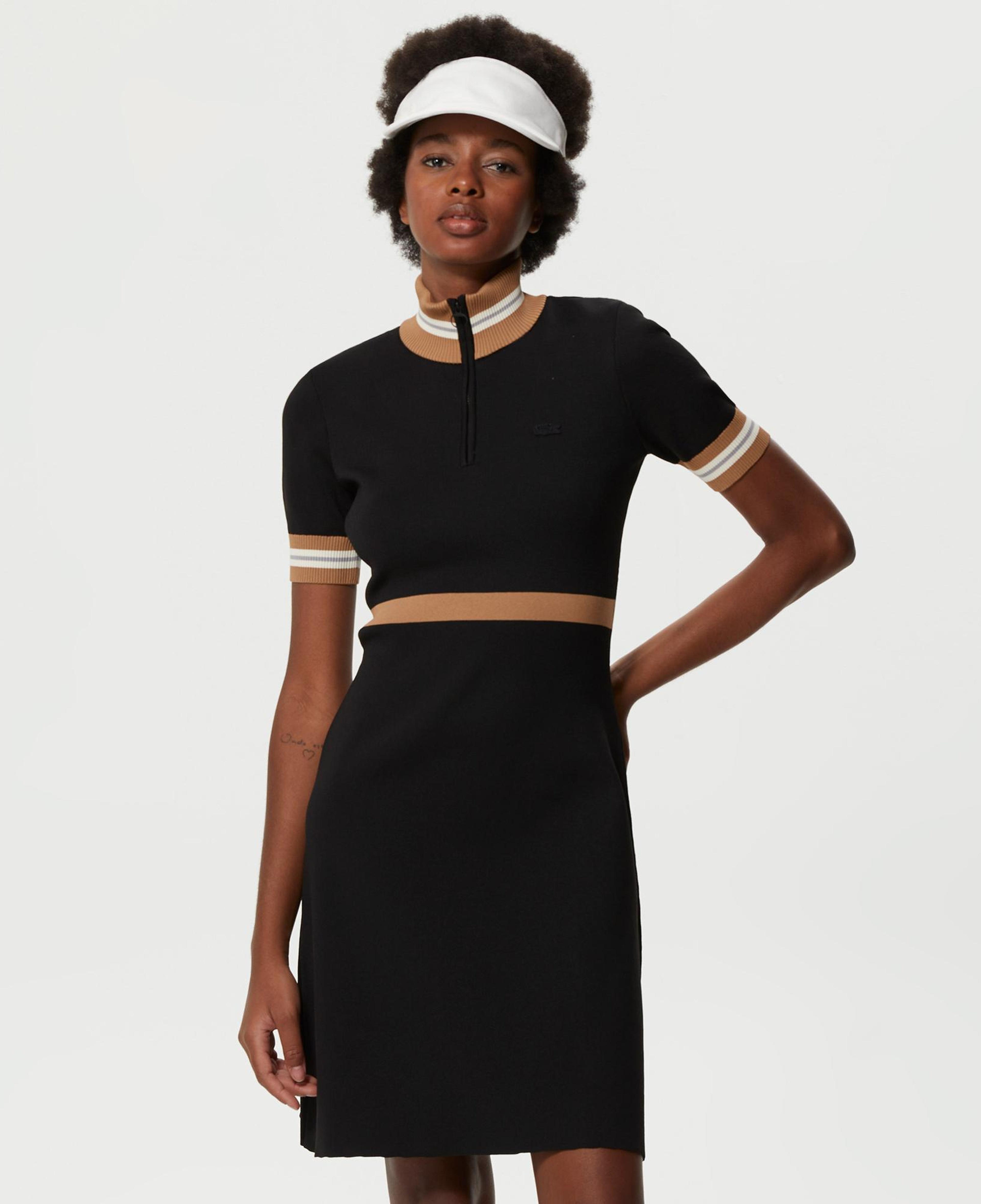 Lacoste Kadın Flare Fit Kısa Kollu Dik Yaka Siyah Elbise