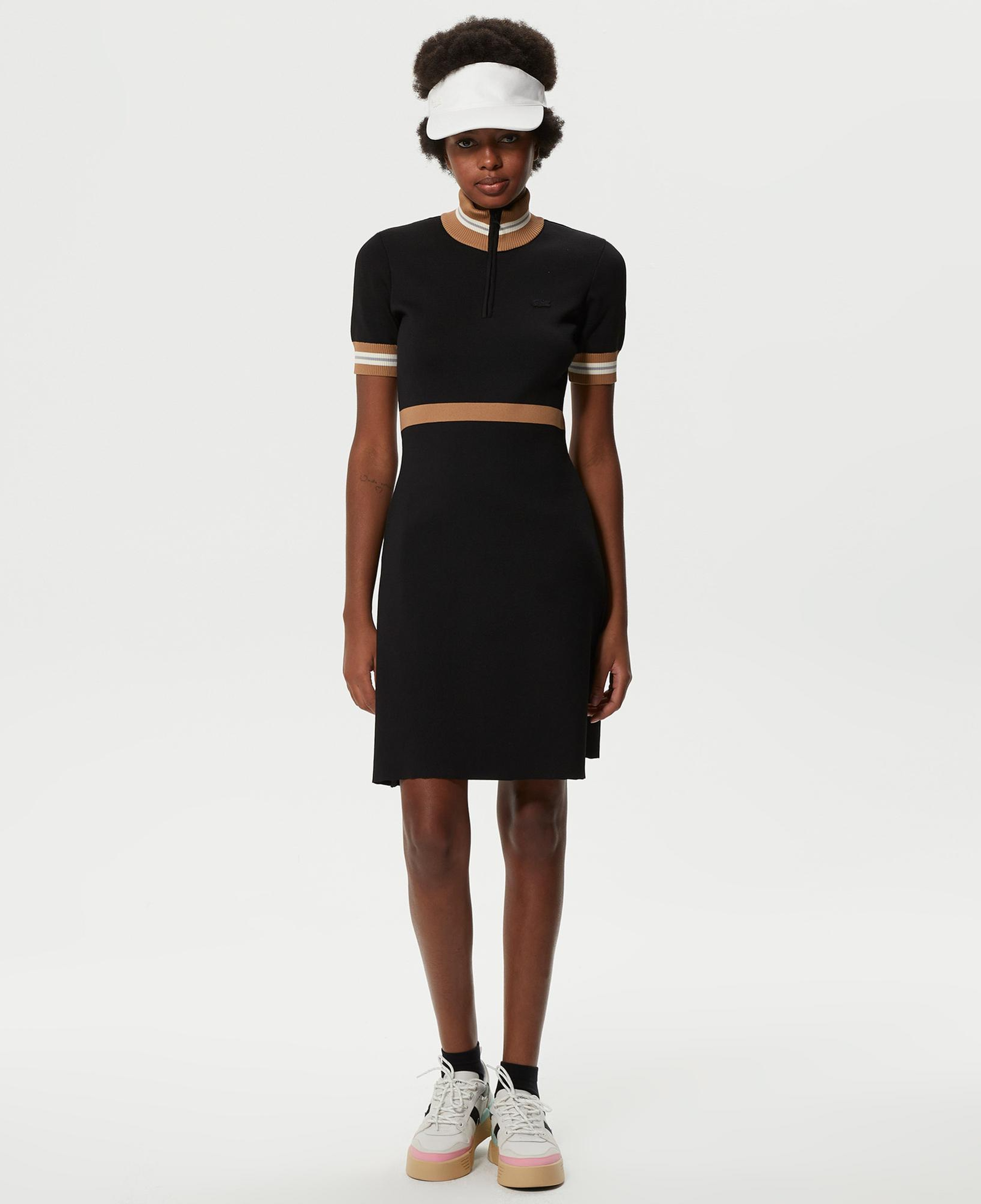 Lacoste Kadın Flare Fit Kısa Kollu Dik Yaka Siyah Elbise