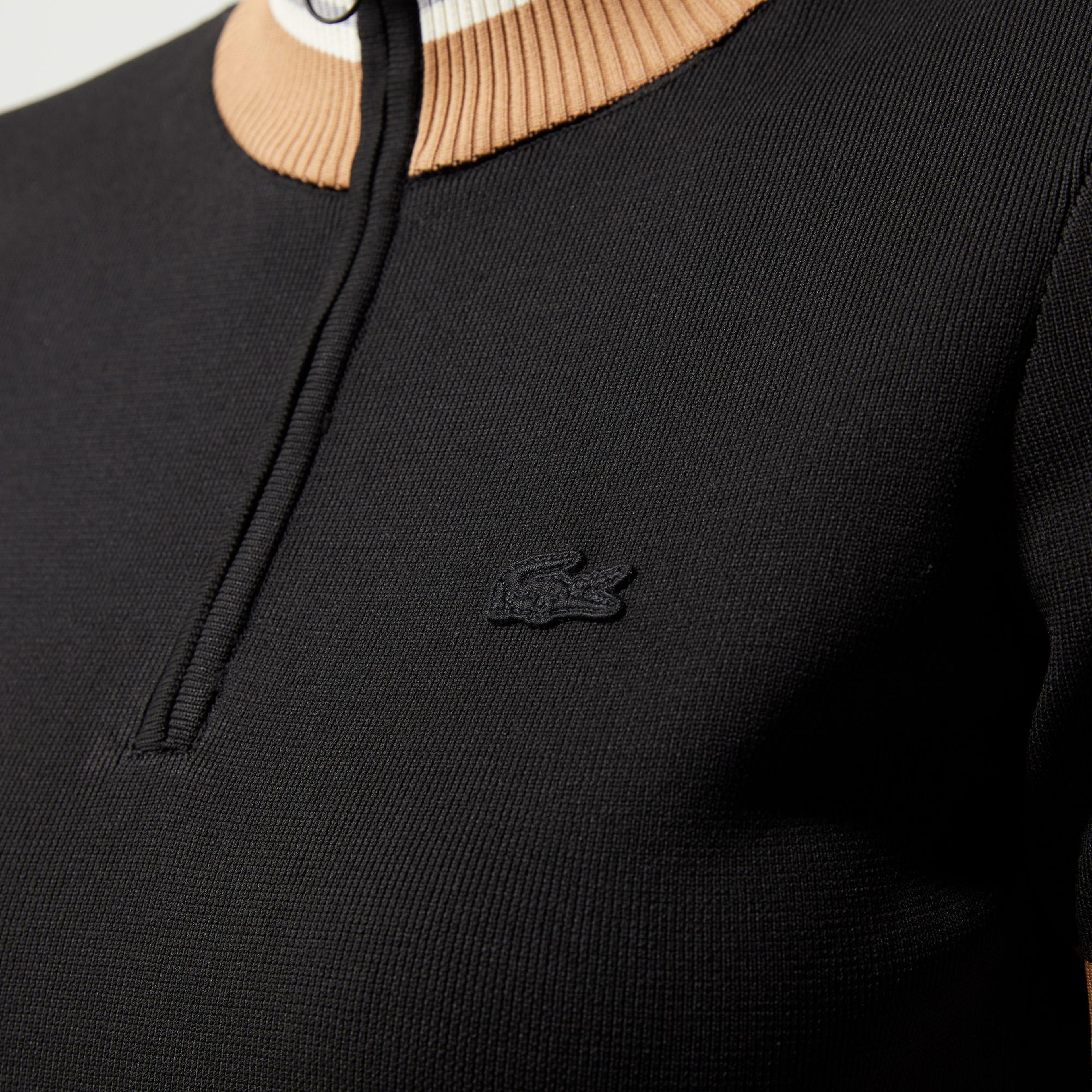 Lacoste Kadın Flare Fit Kısa Kollu Dik Yaka Siyah Elbise