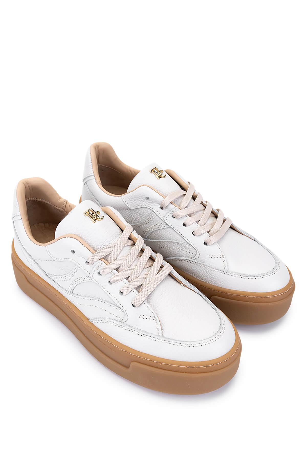 Tamer Tanca Kadın Hakiki Deri Kırık Beyaz Sneakers & Spor Ayakkabı