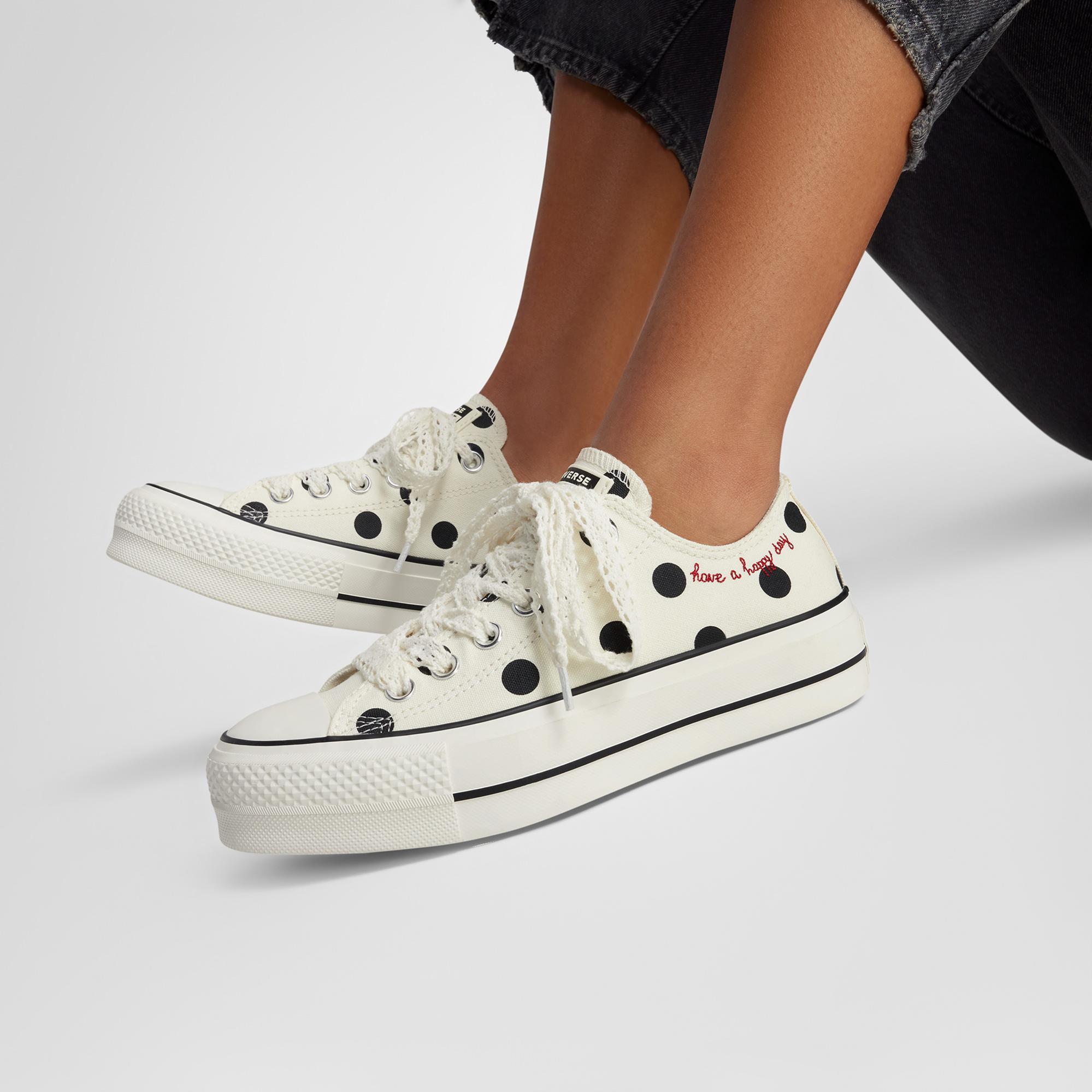 Converse Chuck Taylor All Star Lift Polka Dots Kadın Krem Platform Sneaker