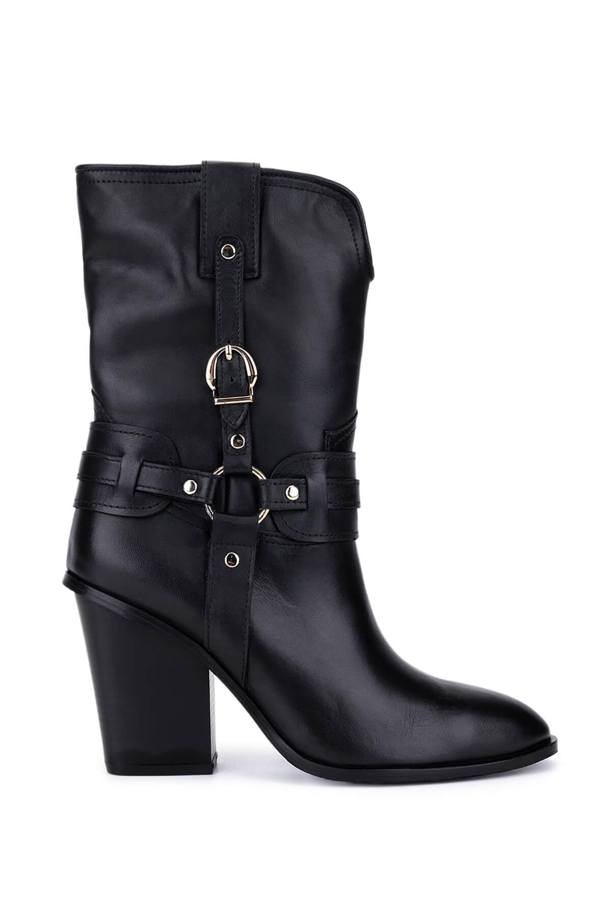 Tamer Tanca Kadın Hakiki Deri Siyah Topuklu Bot