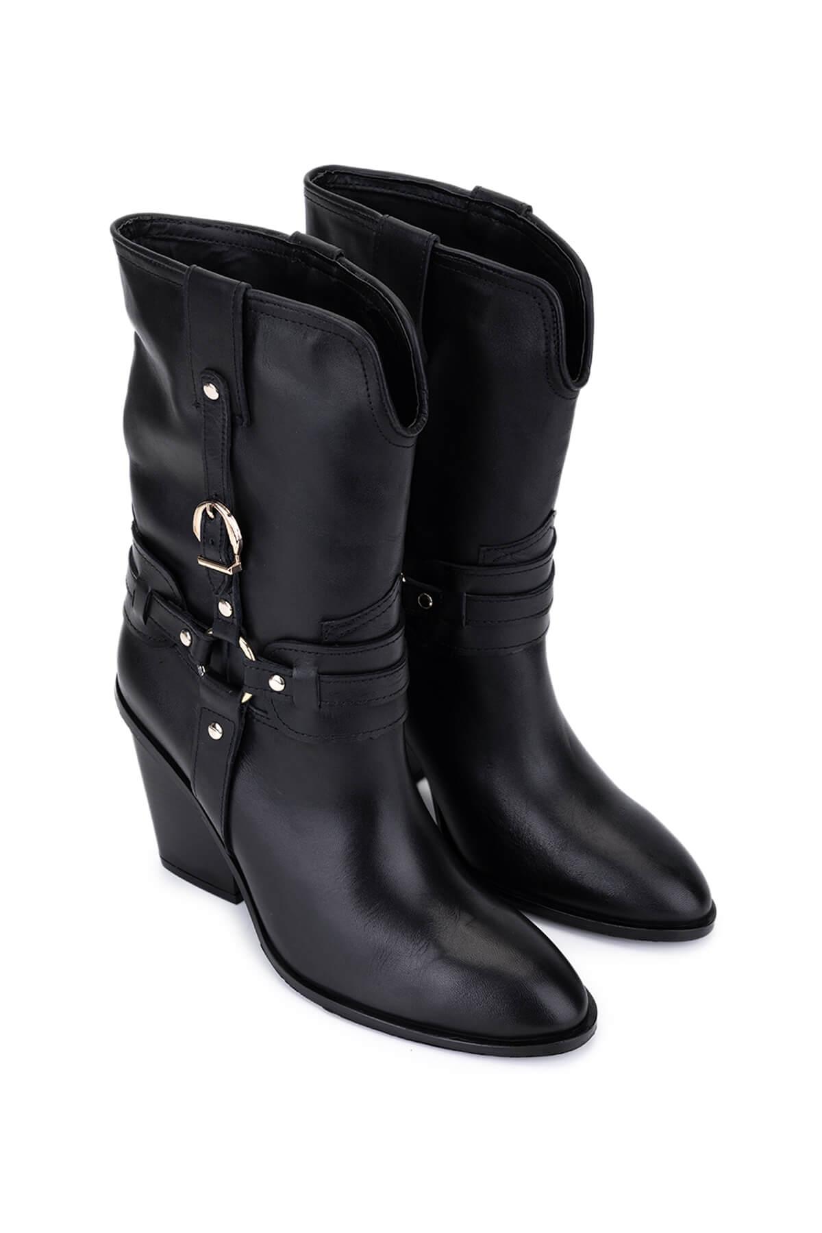 Tamer Tanca Kadın Hakiki Deri Siyah Topuklu Bot