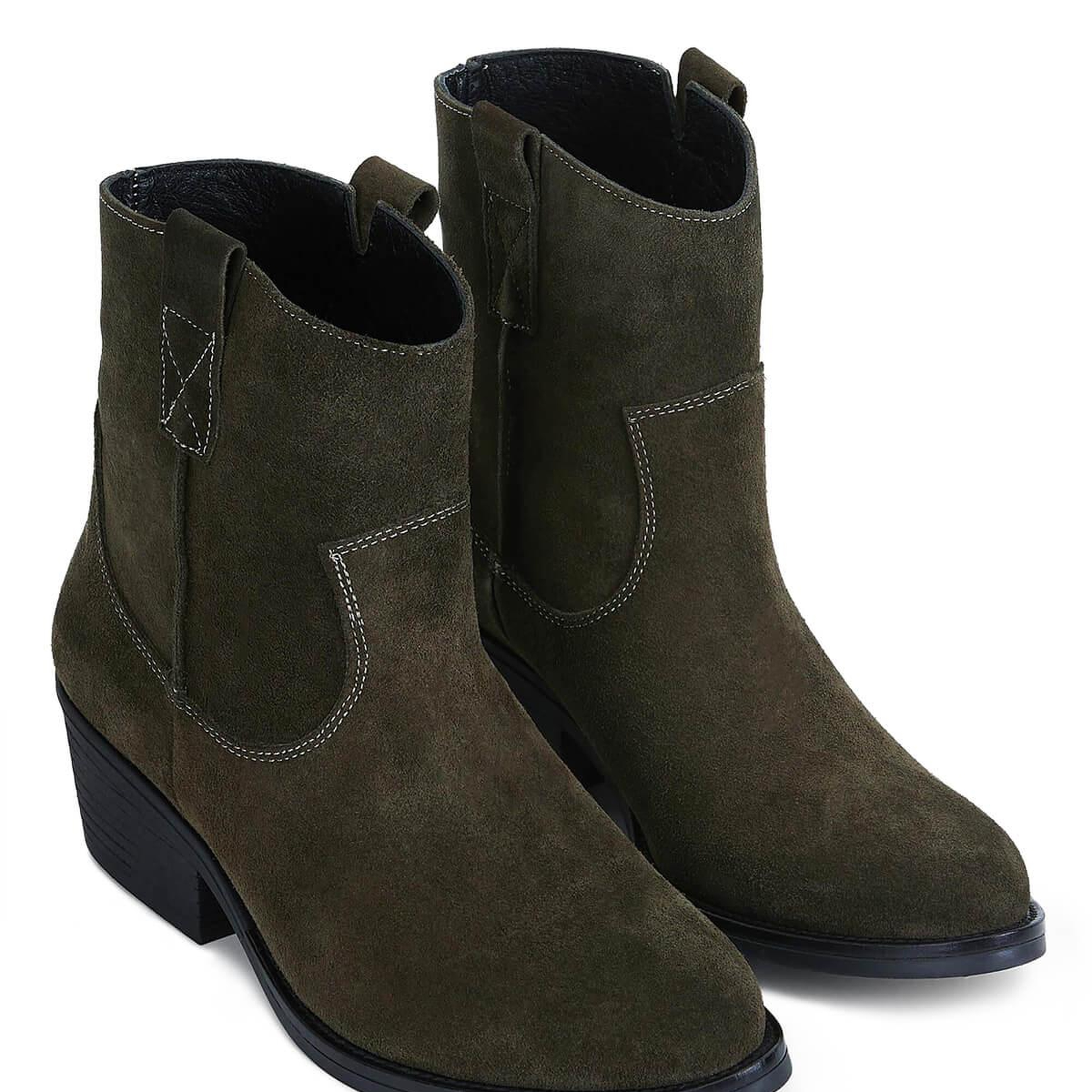 Tamer Tanca Kadın Hakiki Deri Haki Süet Western Bot