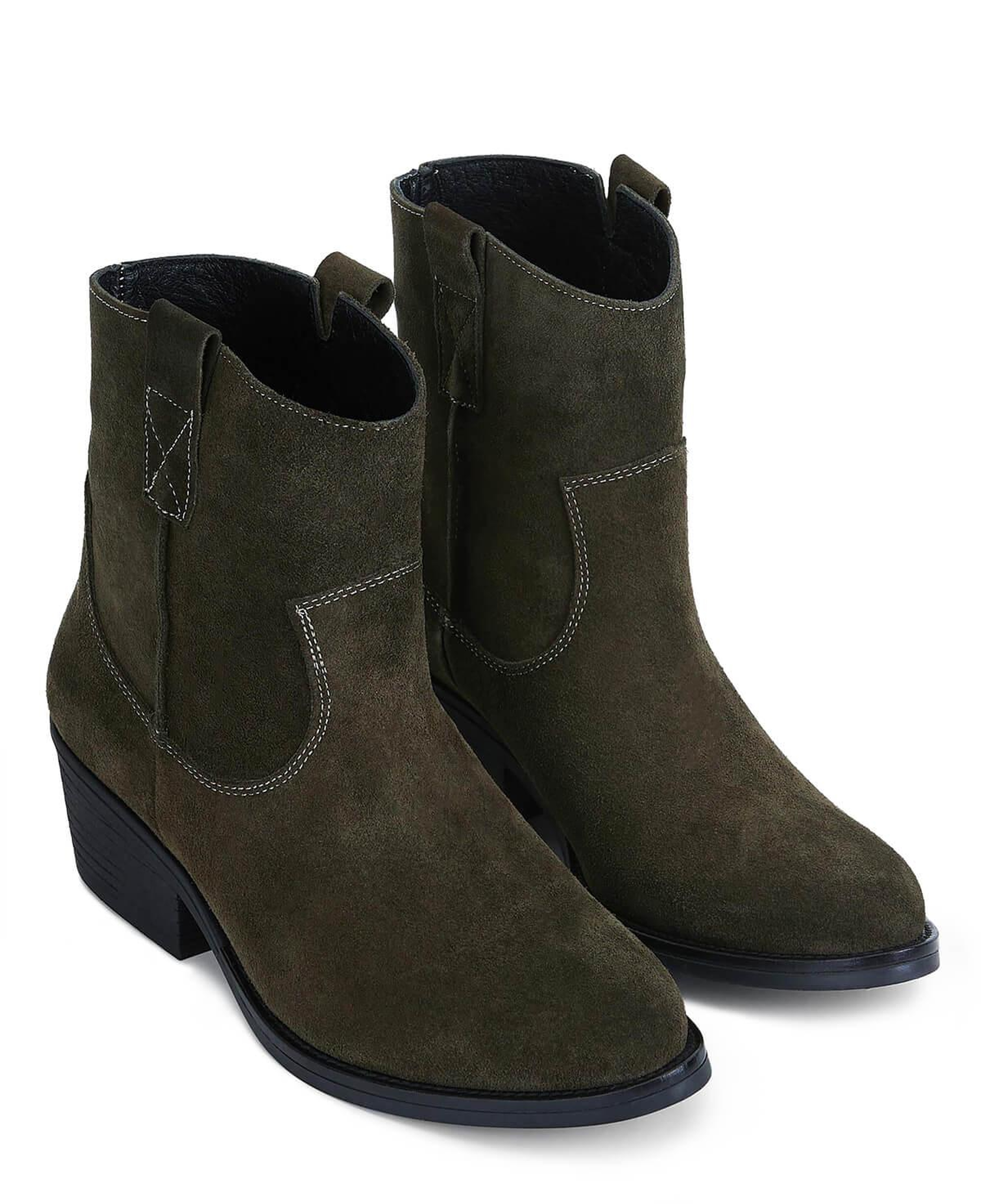 Tamer Tanca Kadın Hakiki Deri Haki Süet Western Bot