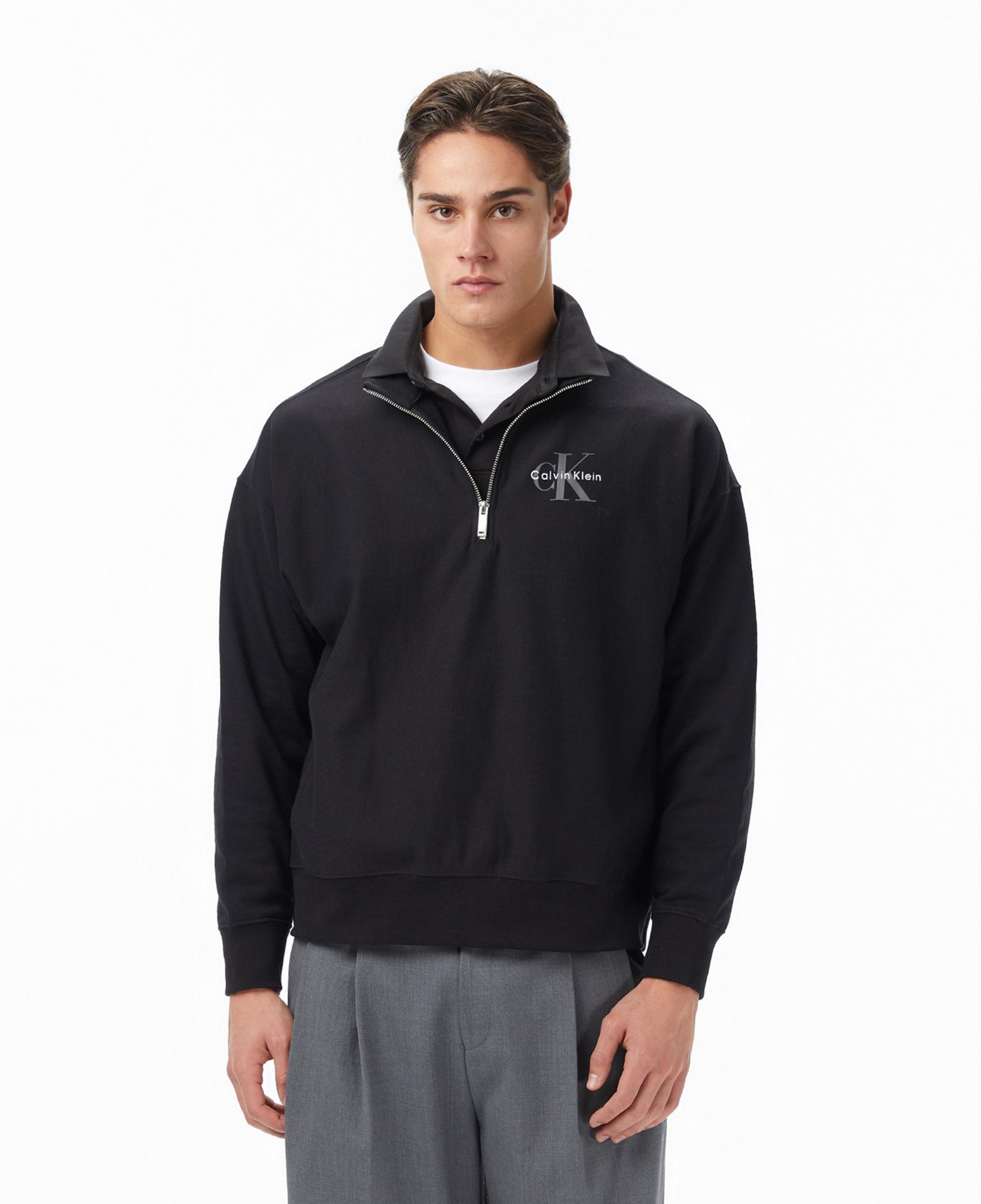 Calvin Klein Premium Terry Micro Monologo Erkek Siyah Sweatshirt