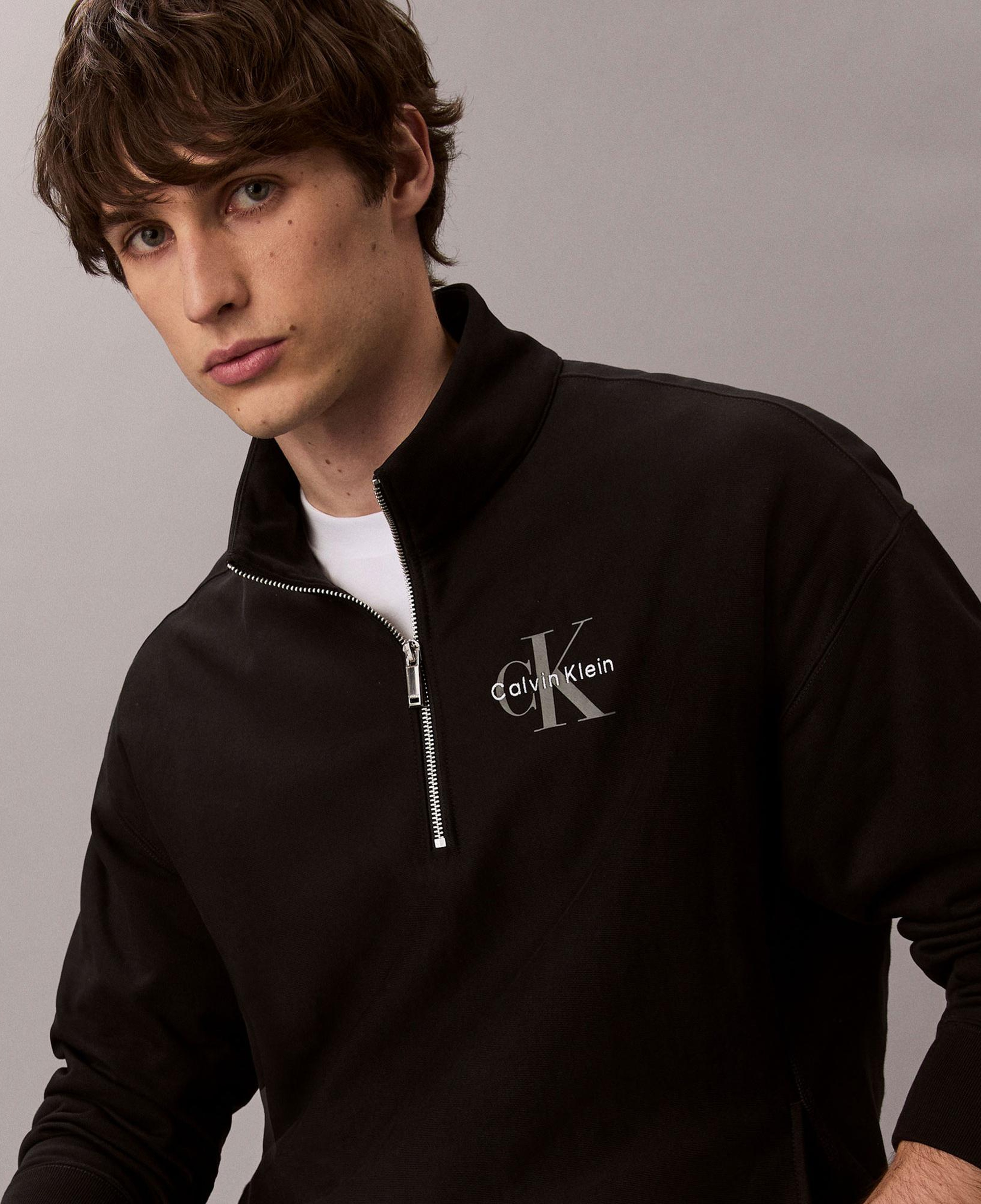 Calvin Klein Premium Terry Micro Monologo Erkek Siyah Sweatshirt