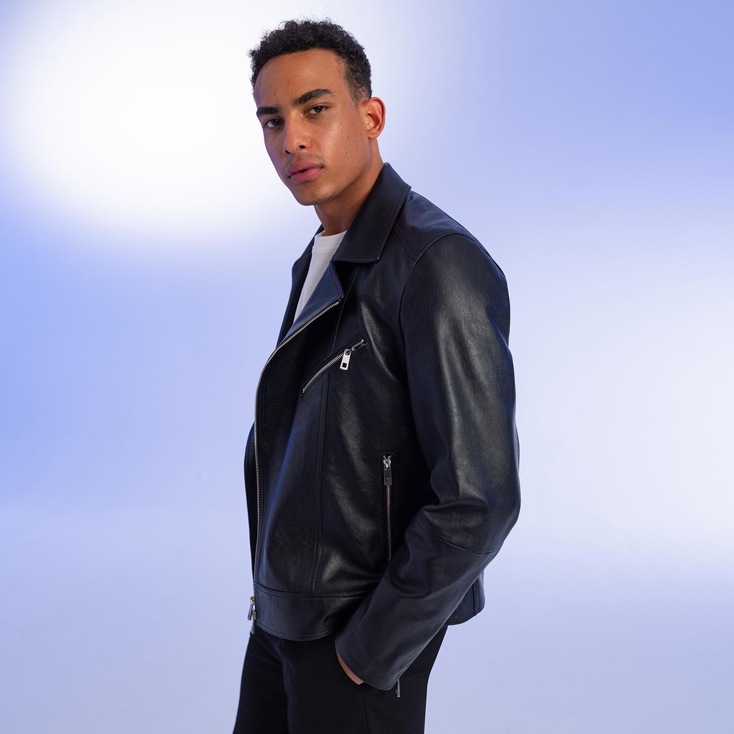 Santo Siyah Erkek Deri Biker Ceket