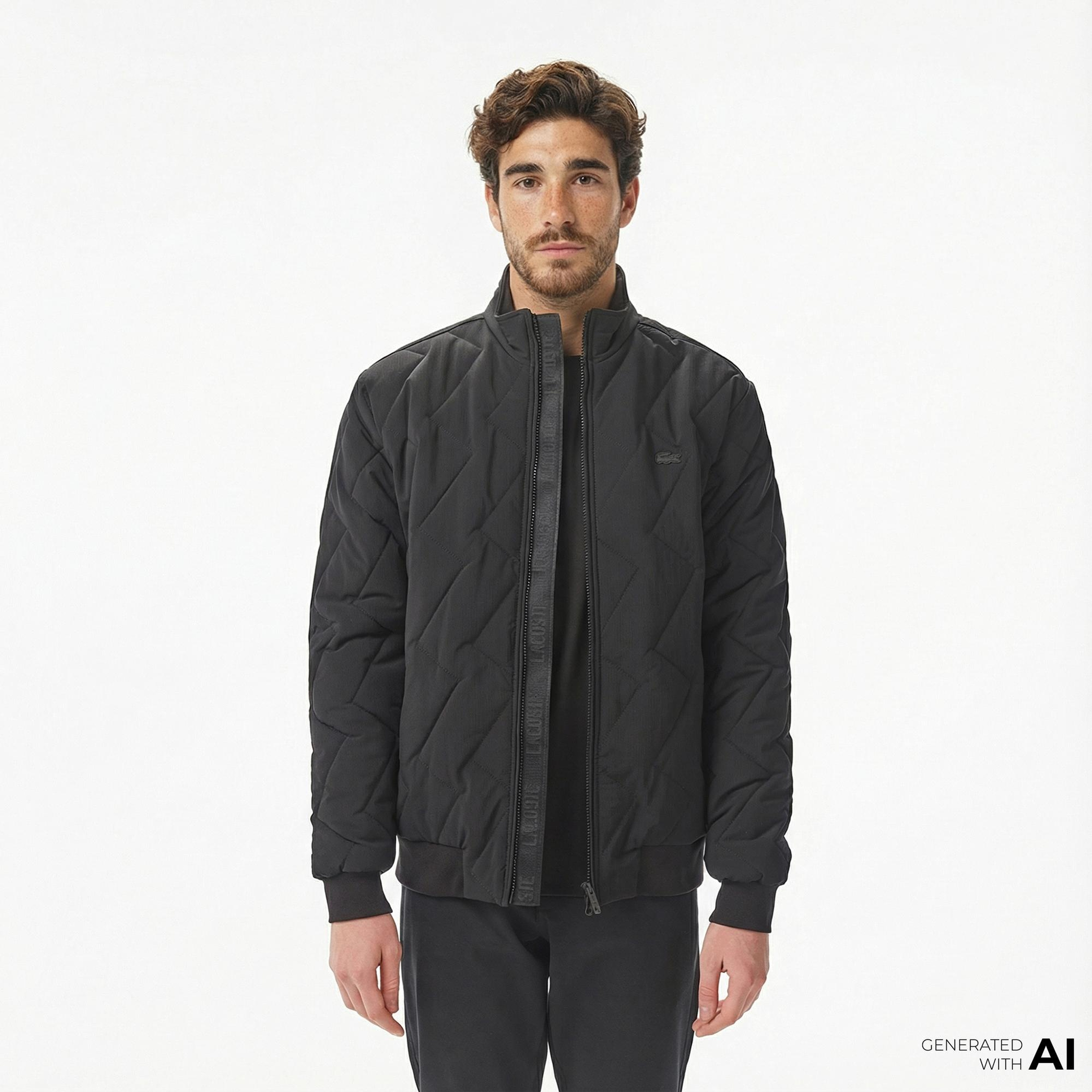 Lacoste Erkek Dik Yaka Kapitone Siyah Mont