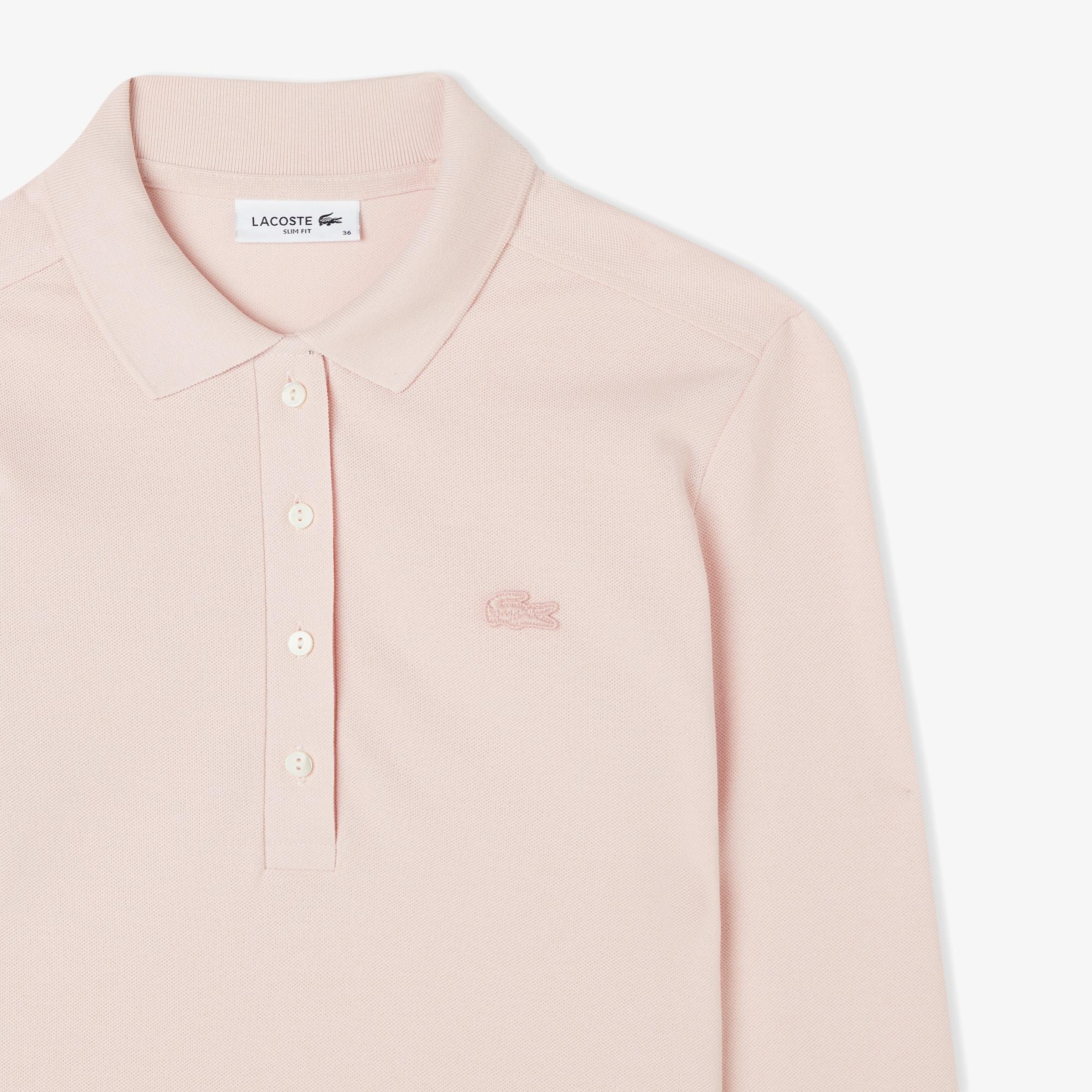 Lacoste Kadın Slim Fit Uzun Kollu Pembe Polo