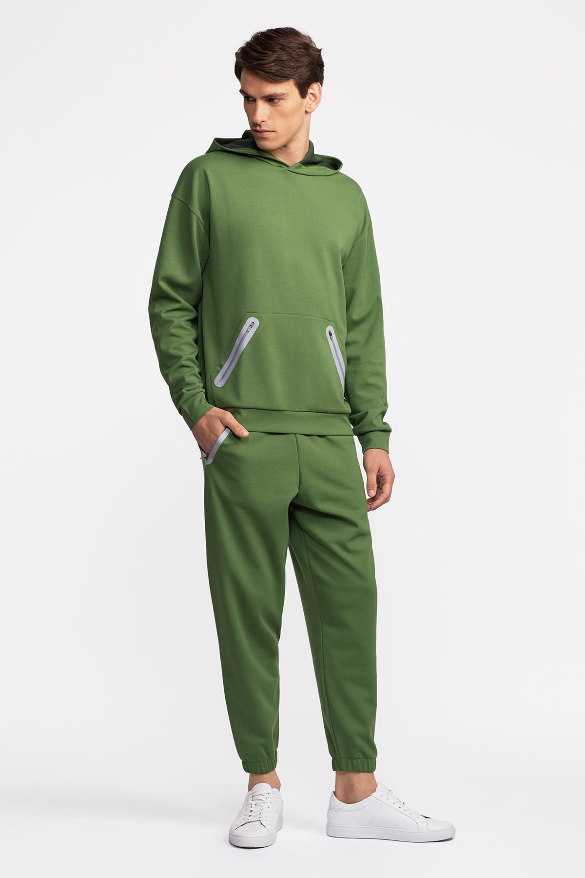 Erkek Haki Activewear Kapüşonlu Sweatshirt