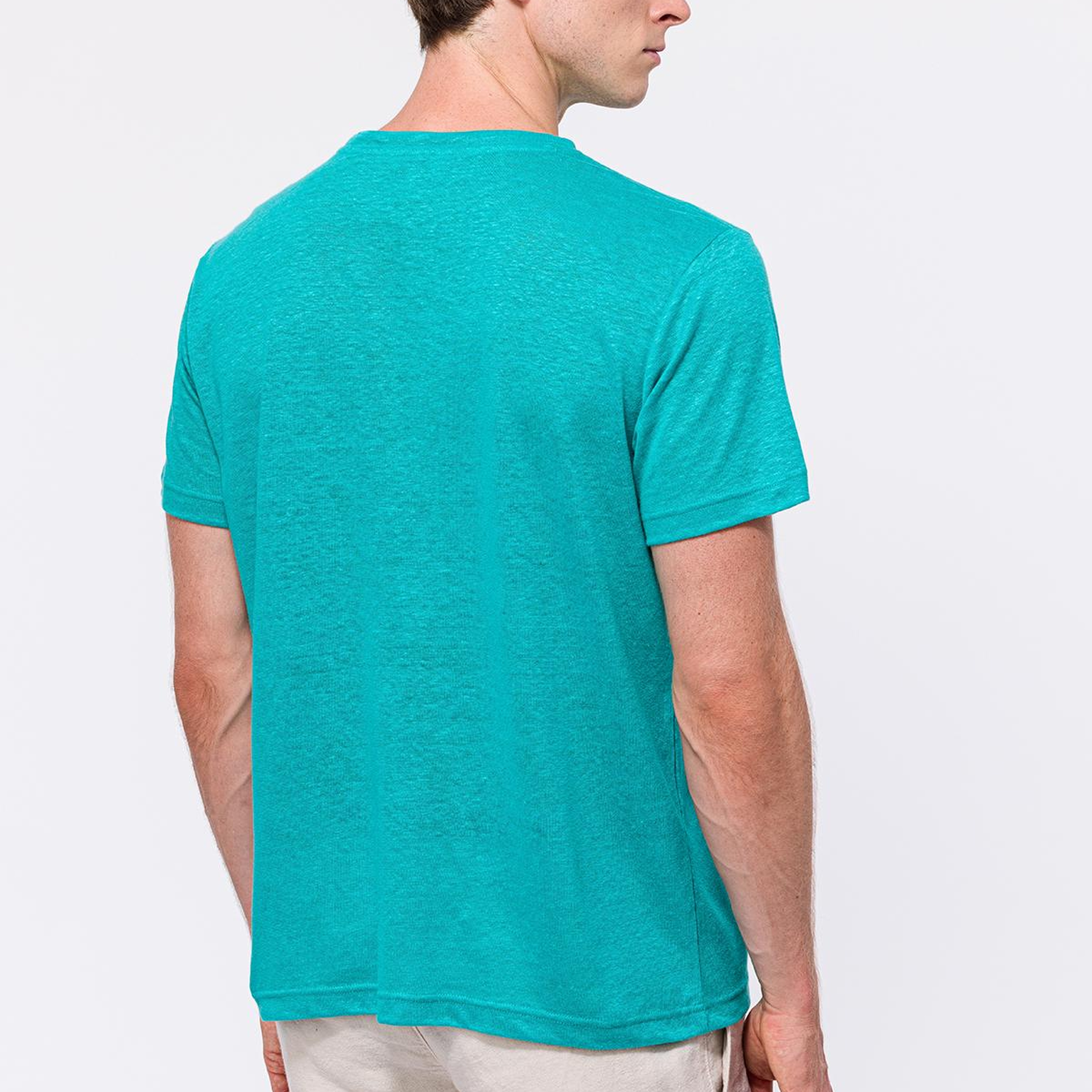 Erkek Petrol Bisiklet Yaka Keten T-Shirt