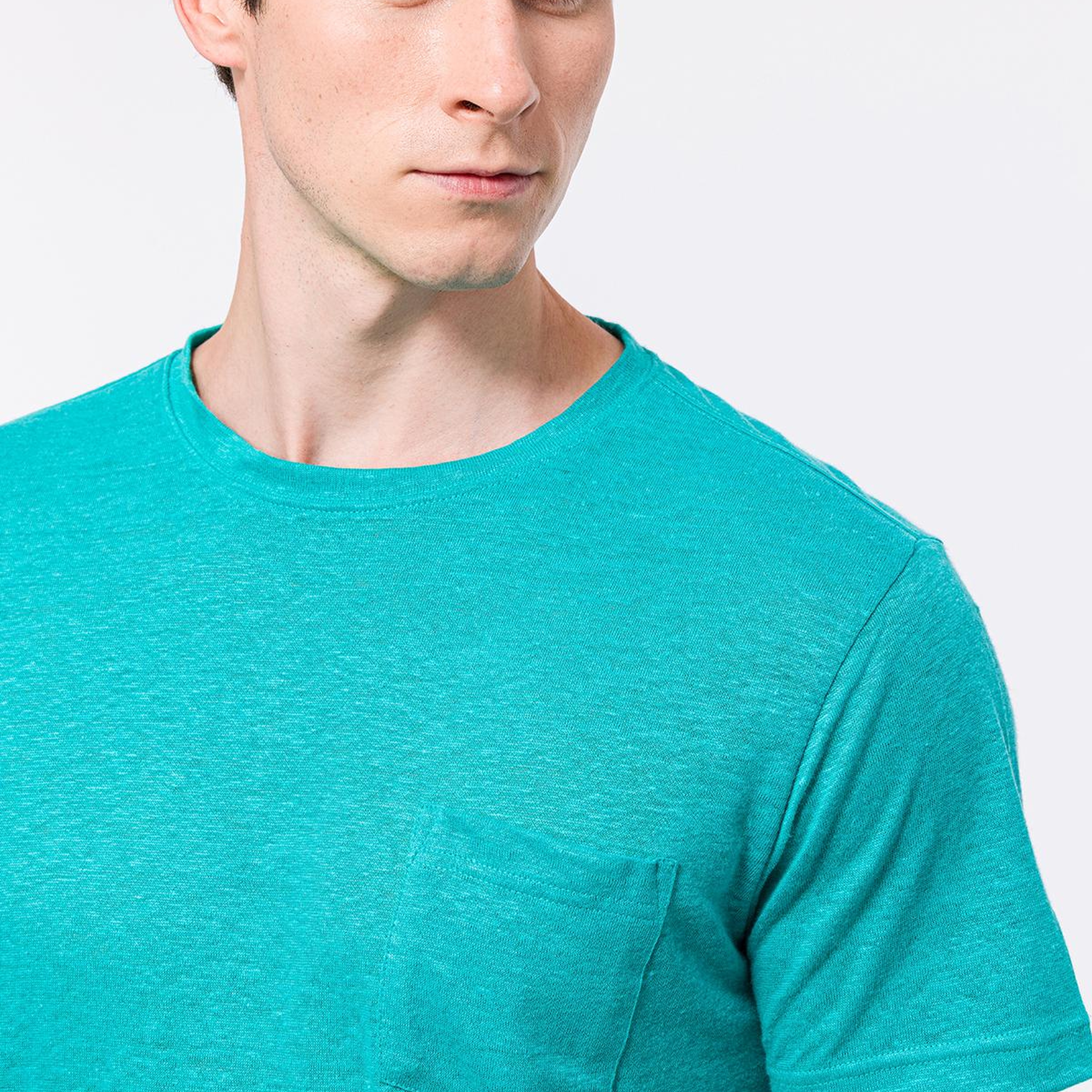 Erkek Petrol Bisiklet Yaka Keten T-Shirt