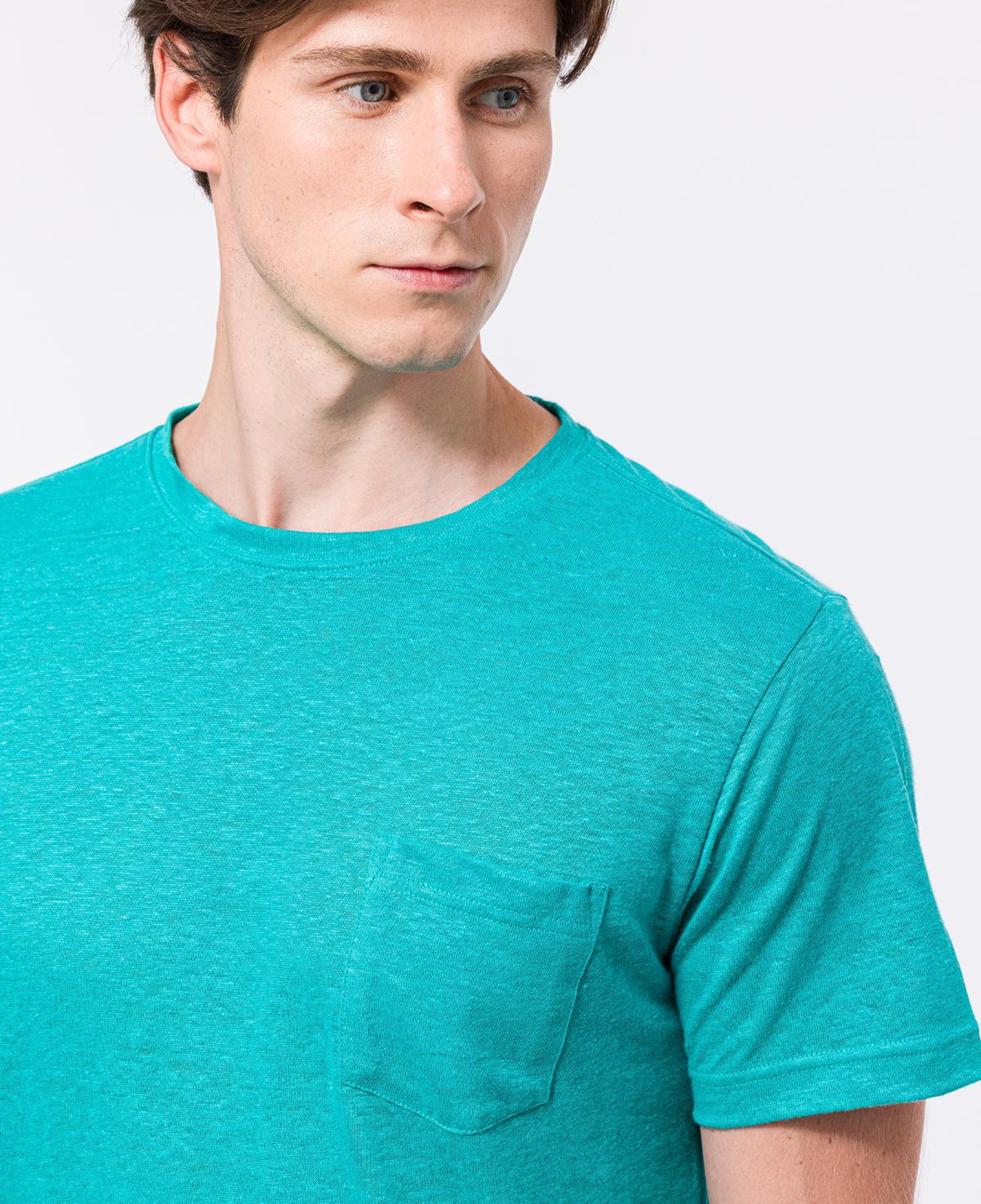 Erkek Petrol Bisiklet Yaka Keten T-Shirt