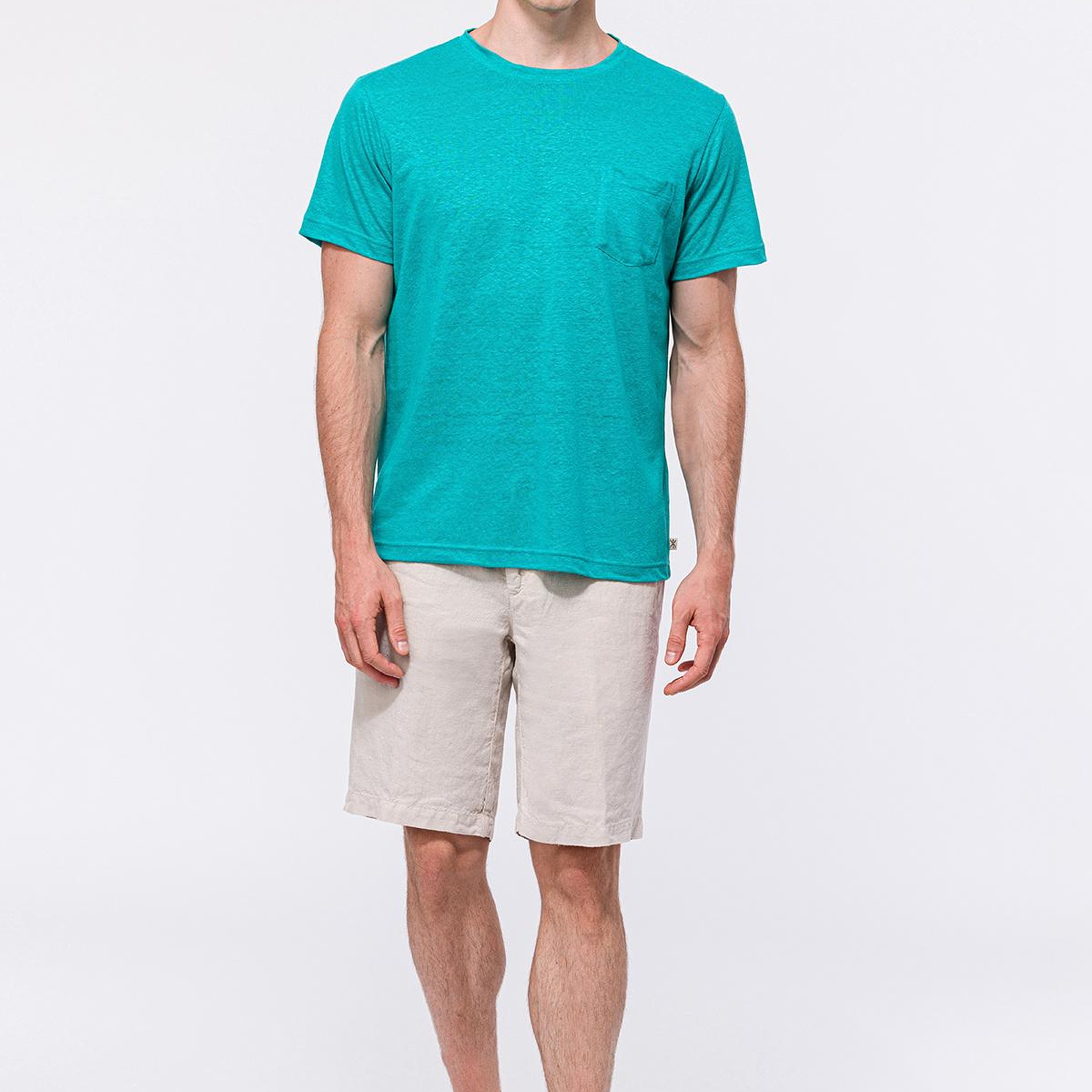 Erkek Petrol Bisiklet Yaka Keten T-Shirt