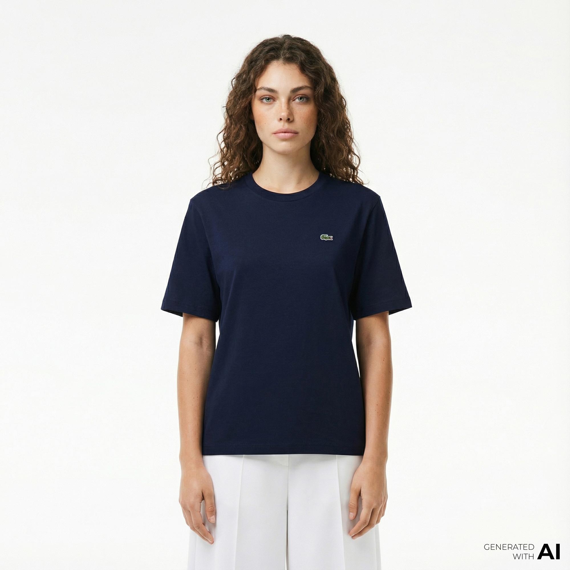 Lacoste Kadın Relaxed Fit Bisiklet Yaka Lacivert T-Shirt
