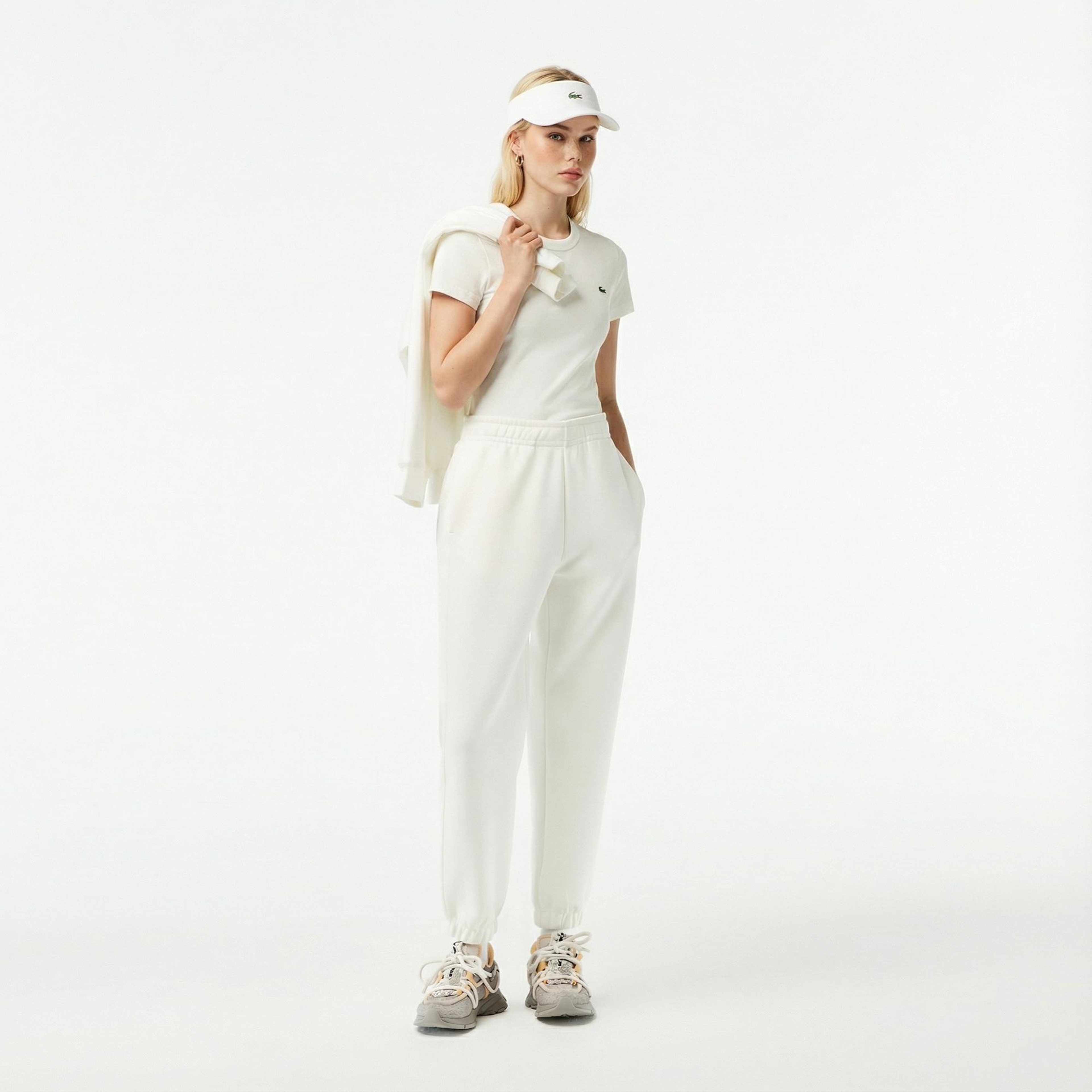 Lacoste Kadın Slim Fit Bisiklet Yaka Beyaz T-Shirt