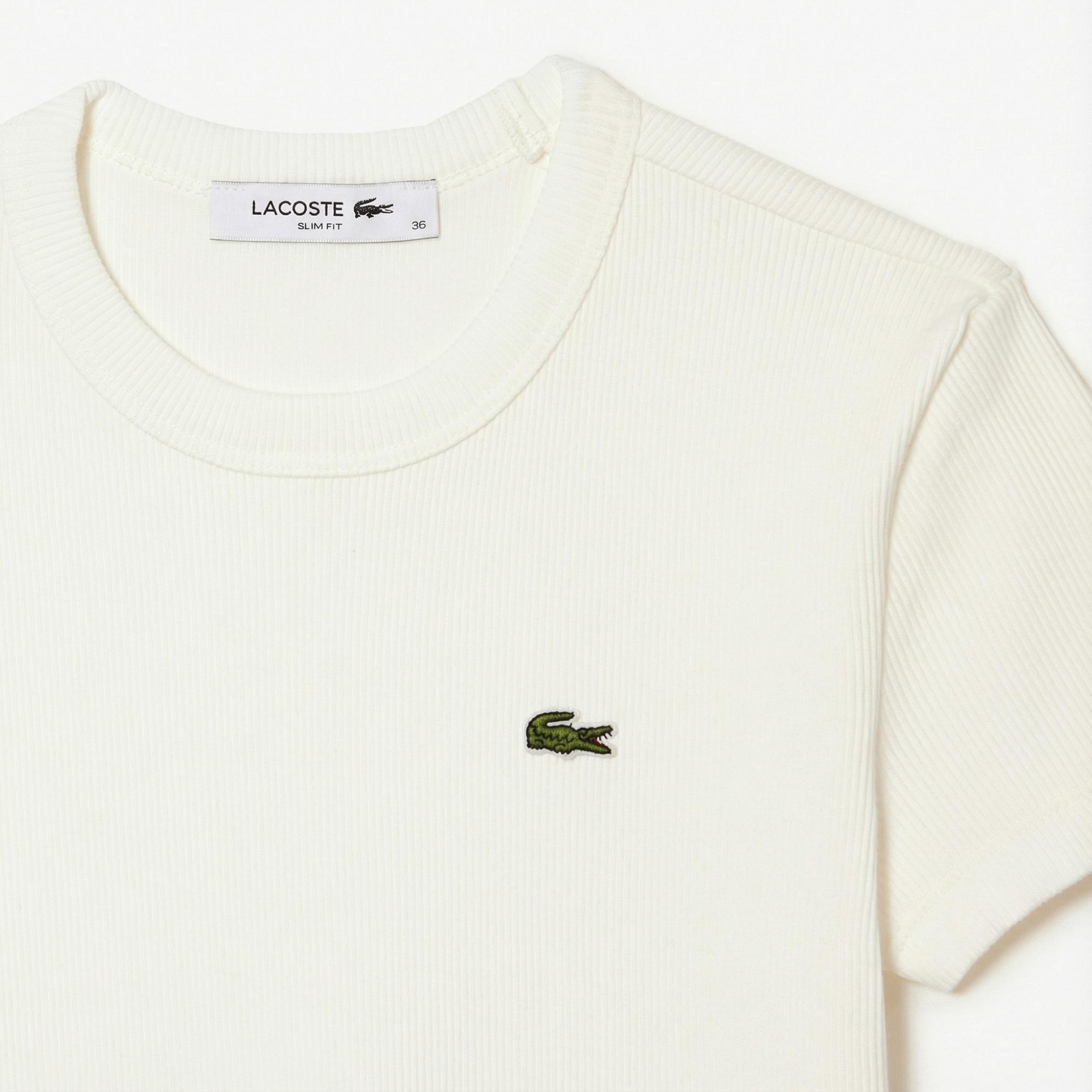 Lacoste Kadın Slim Fit Bisiklet Yaka Beyaz T-Shirt