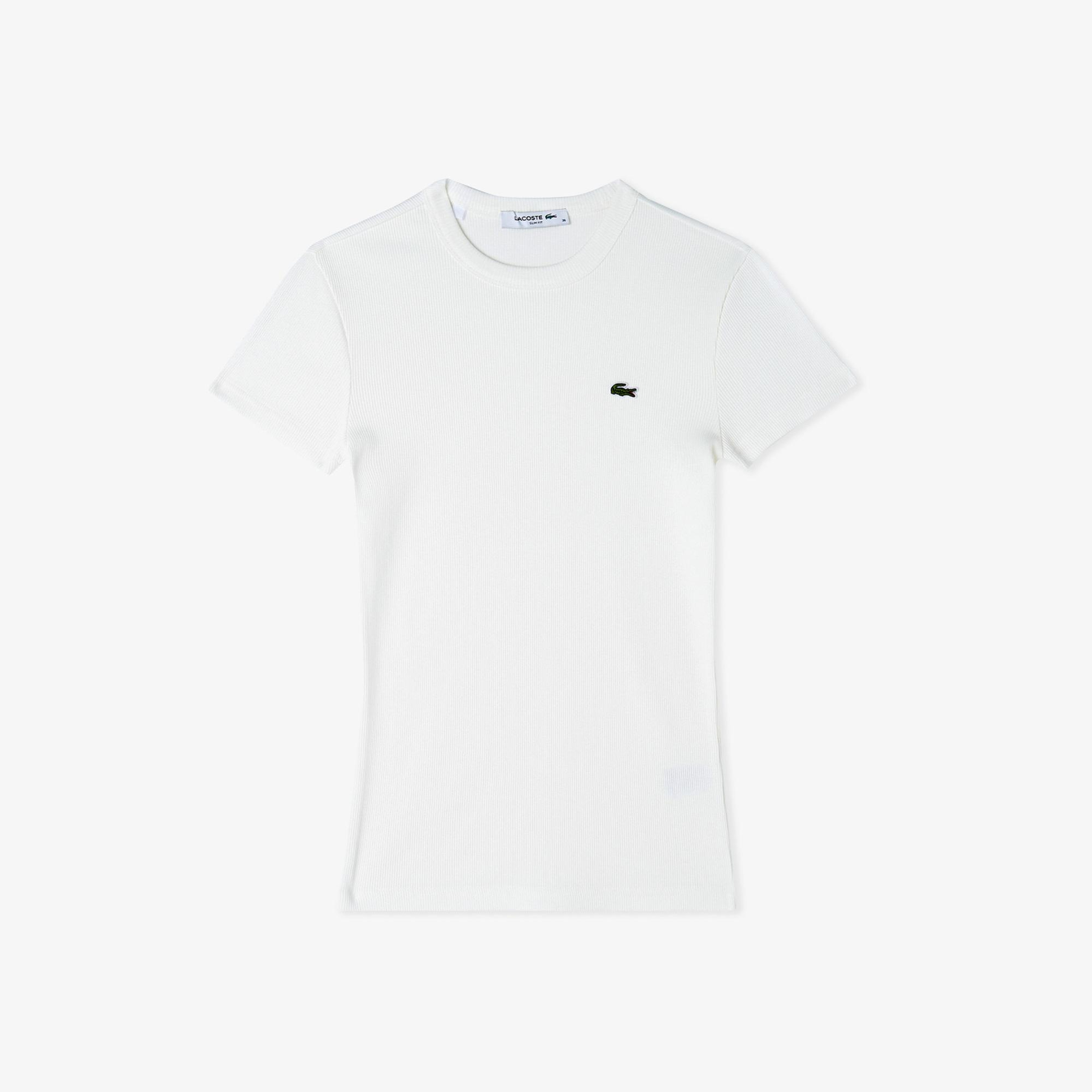 Lacoste Kadın Slim Fit Bisiklet Yaka Beyaz T-Shirt