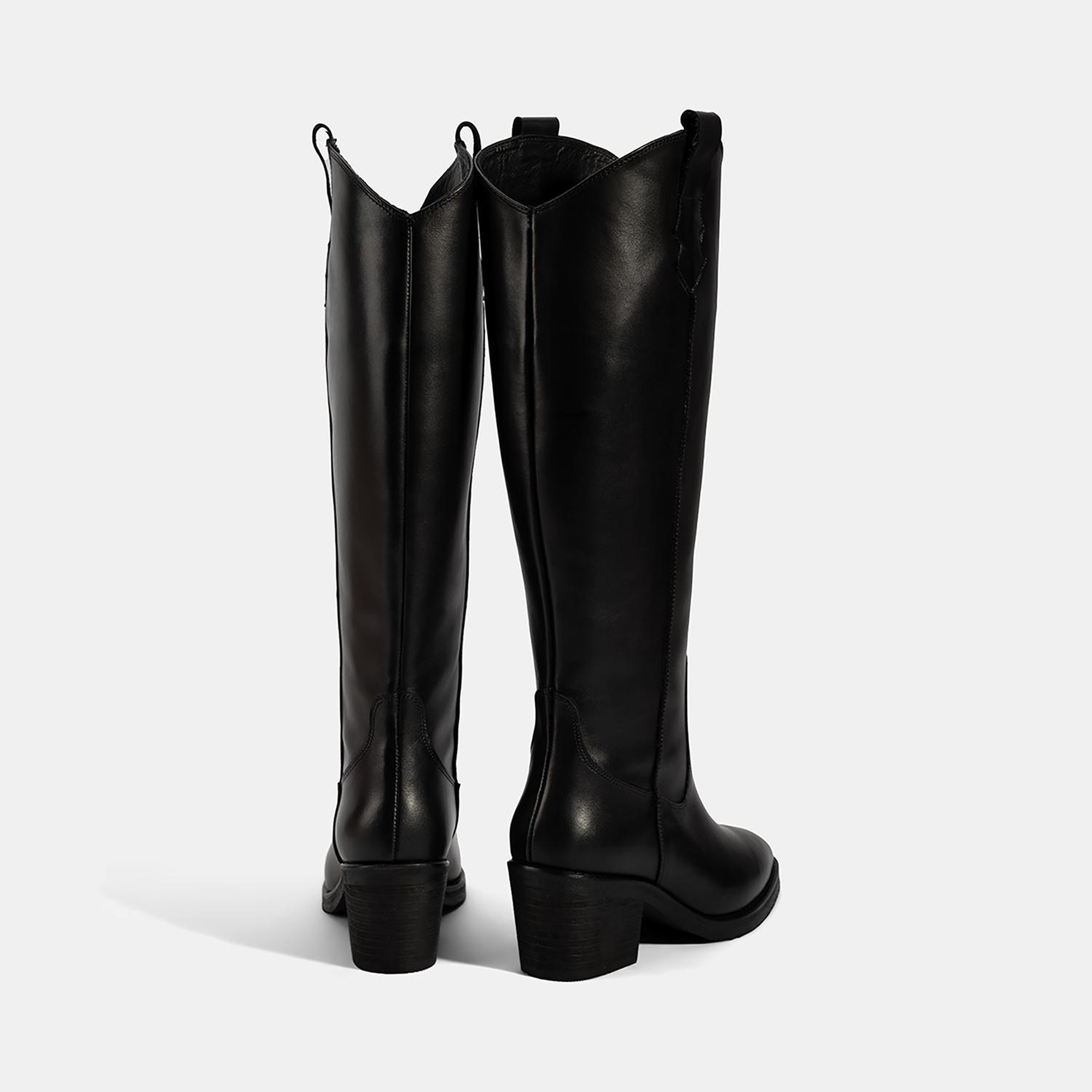 Kadın Siyah Kalın Topuklu Deri Çizme