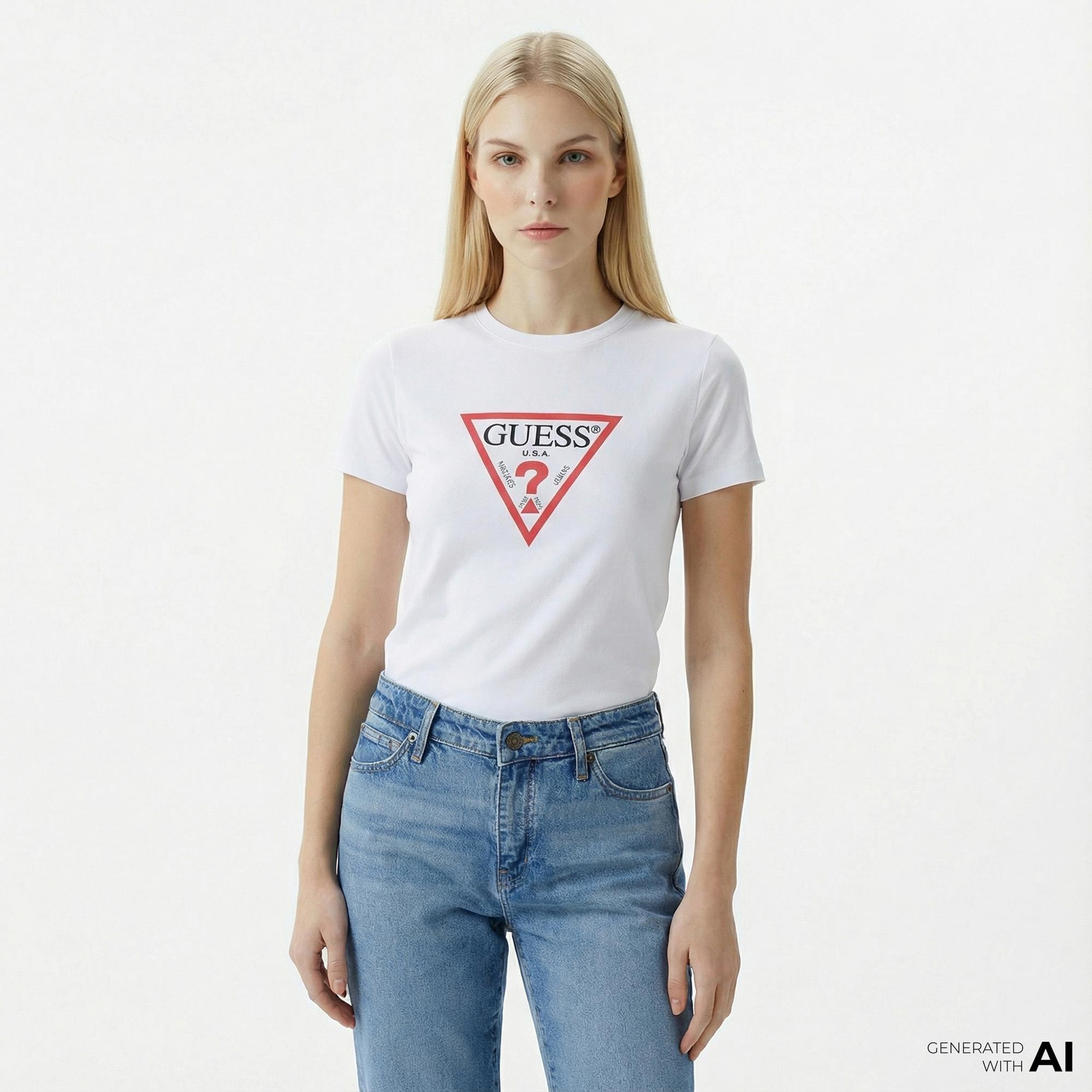 Guess Iconic Mid Organic Kadın Beyaz T-Shirt