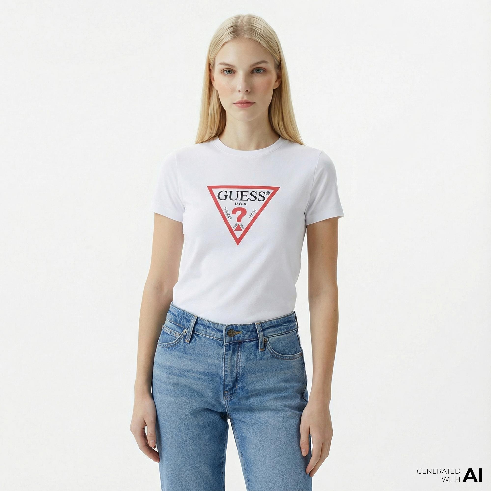 Guess Iconic Mid Organic Kadın Beyaz T-Shirt