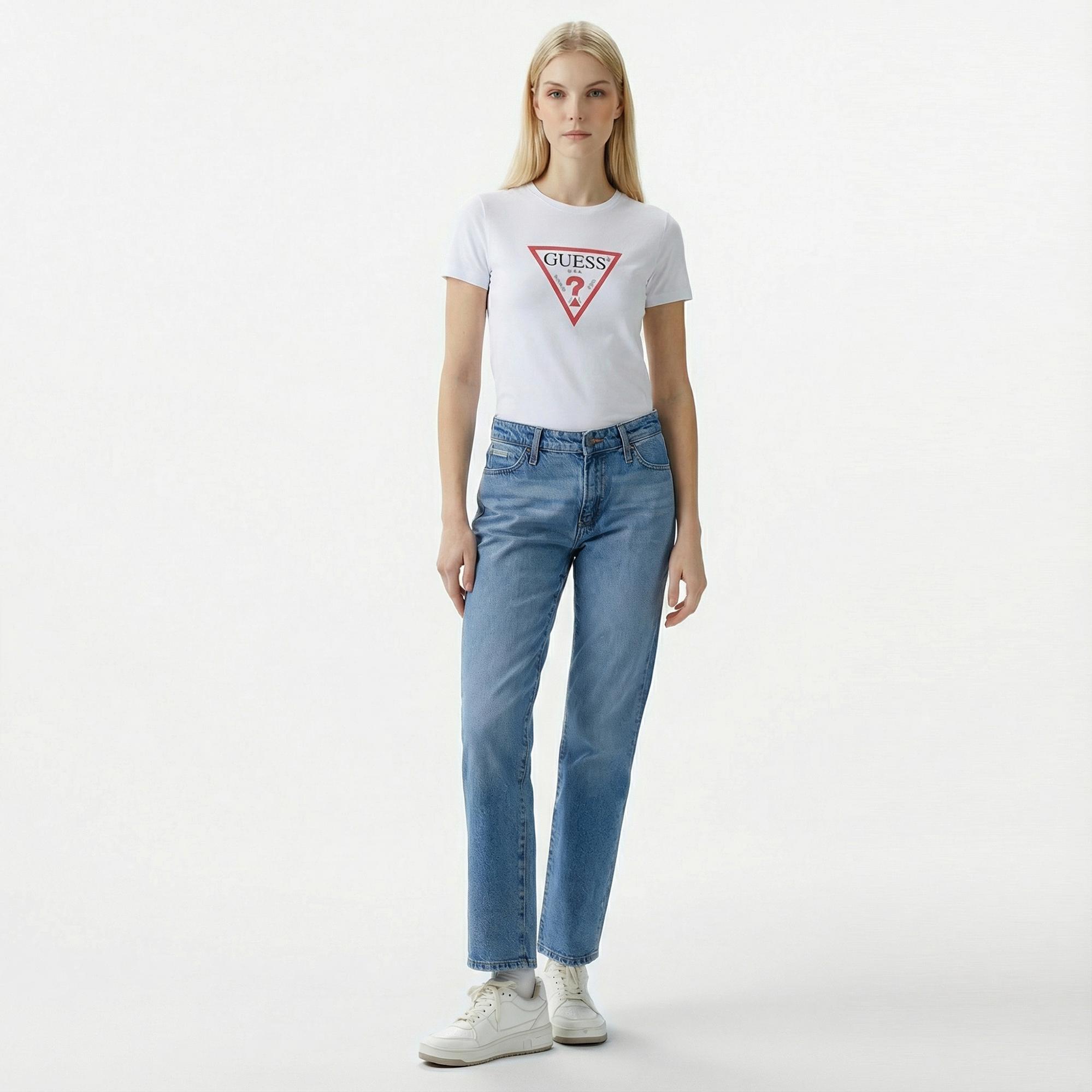 Guess Iconic Mid Organic Kadın Beyaz T-Shirt